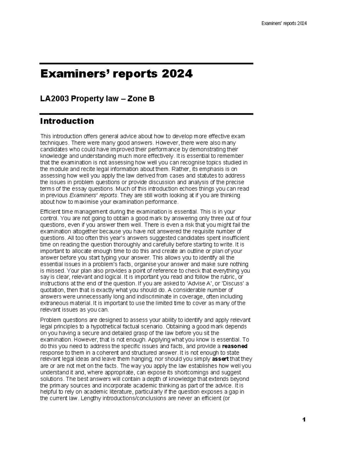 Property Law Exam Techniques Report 2024 - LA2003 Zone B - Studocu