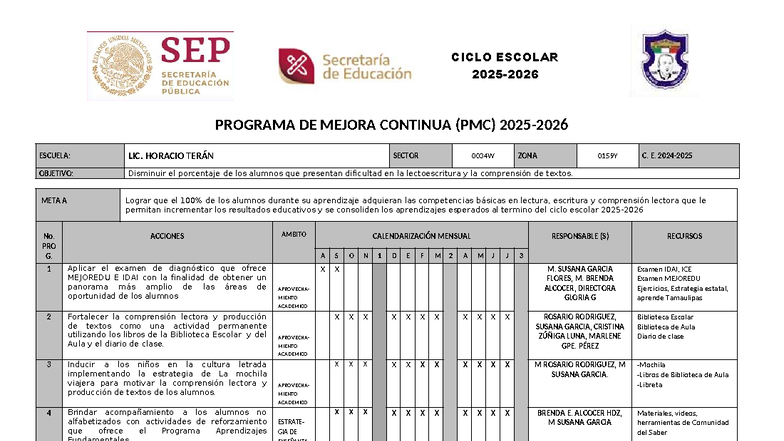 CICLO ESCOLAR 2025-2026: PROGRAMA DE MEJORA CONTINUA (PMC) - Studocu