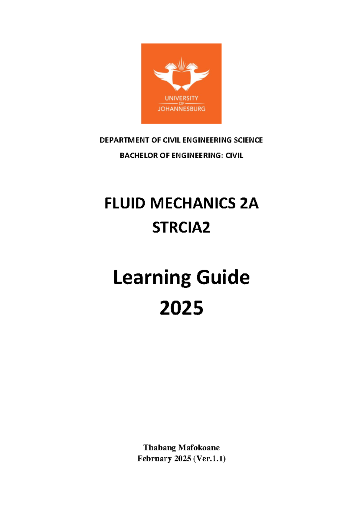 Fluid Mechanics 2A Learning Guide - STRCIA 2 (2025 Edition) - Studocu