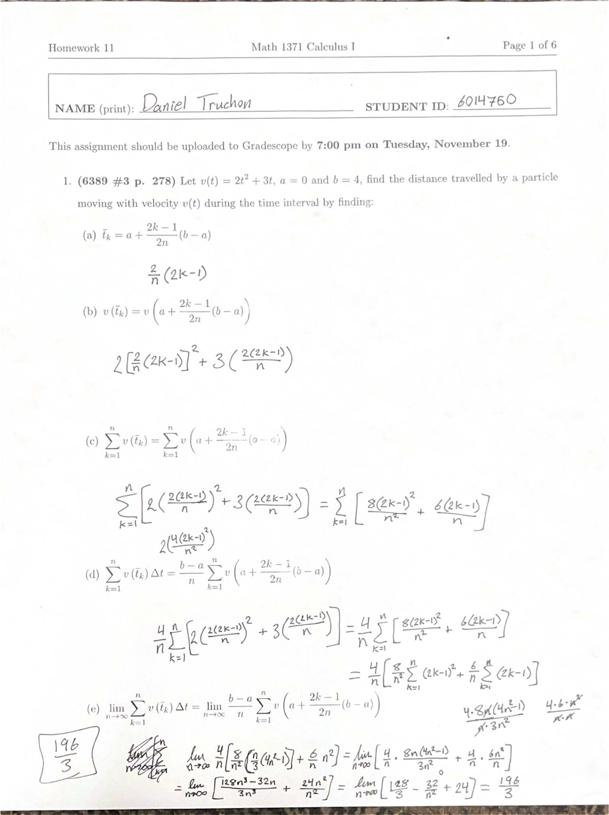 Homework 11 Solutions for Math 1371 Calculus I - Studocu
