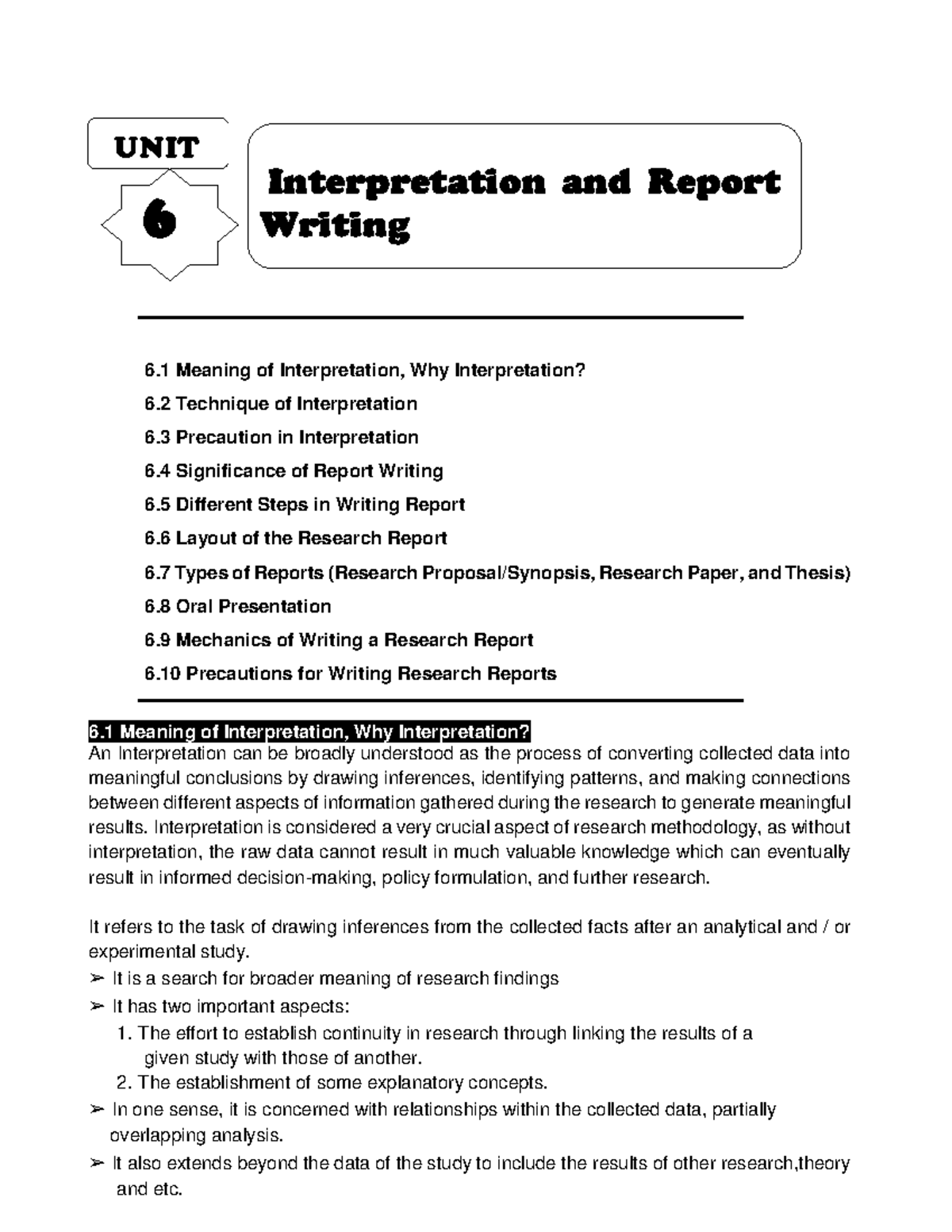 UNIT 6: Interpretation and Report Writing Techniques - Studocu