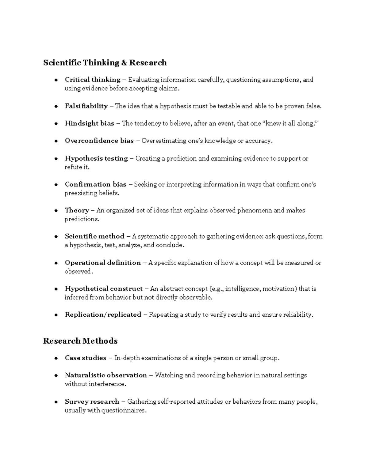 Psychology 101: Study Guide on Scientific Thinking & Research Methods ...