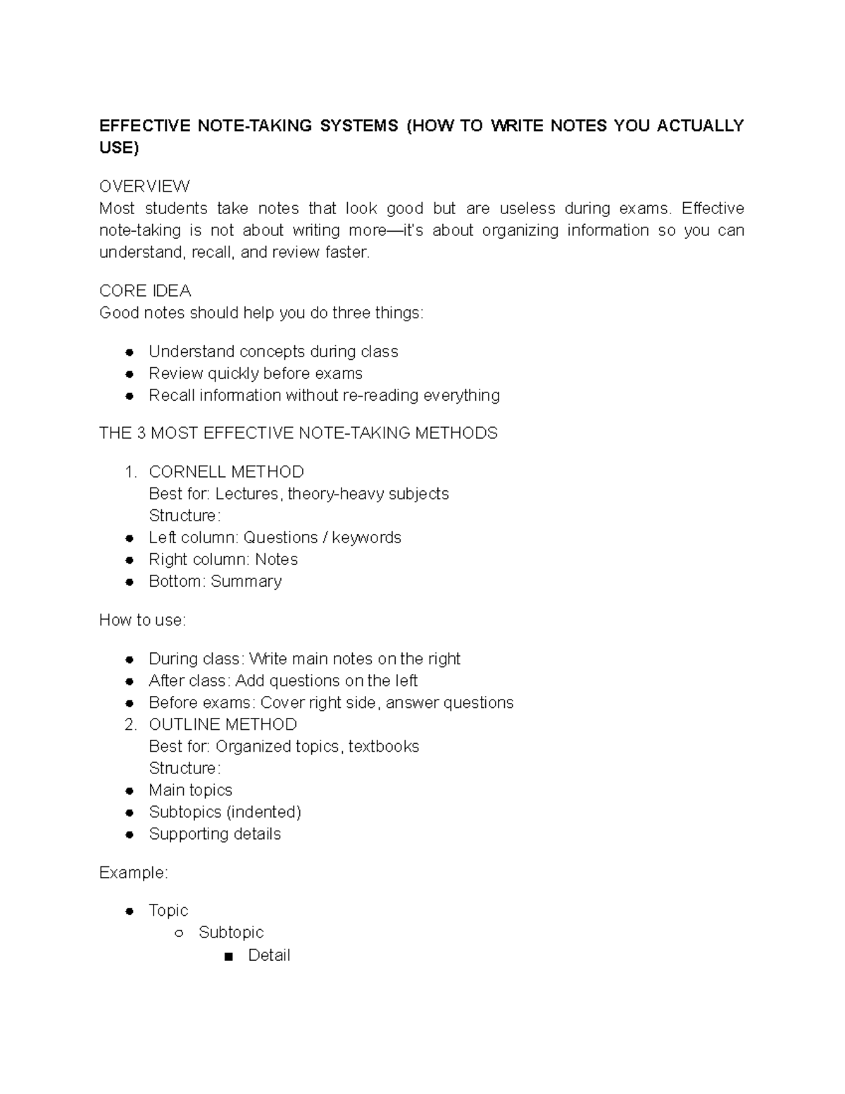 Effective Note-Taking Systems: Strategies for Success - Studocu