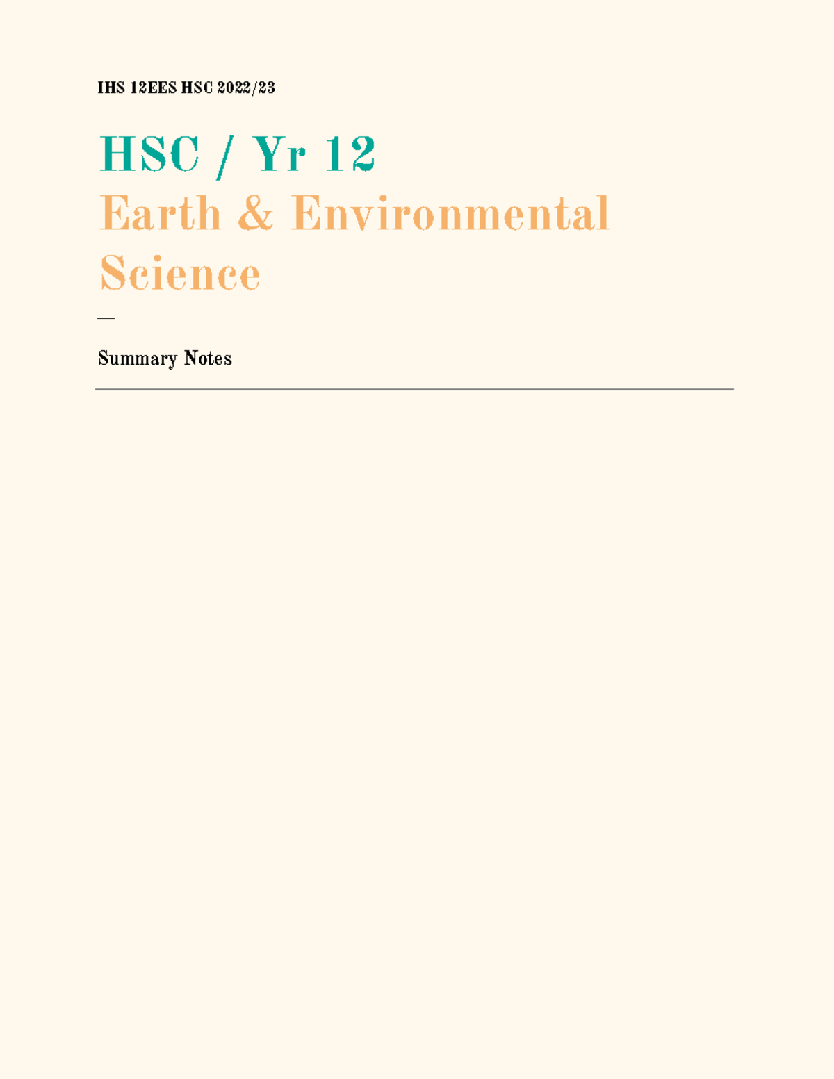 IHS 12EES HSC Yr 12 Earth Environmental Science Mod 5 Summary Notes ...