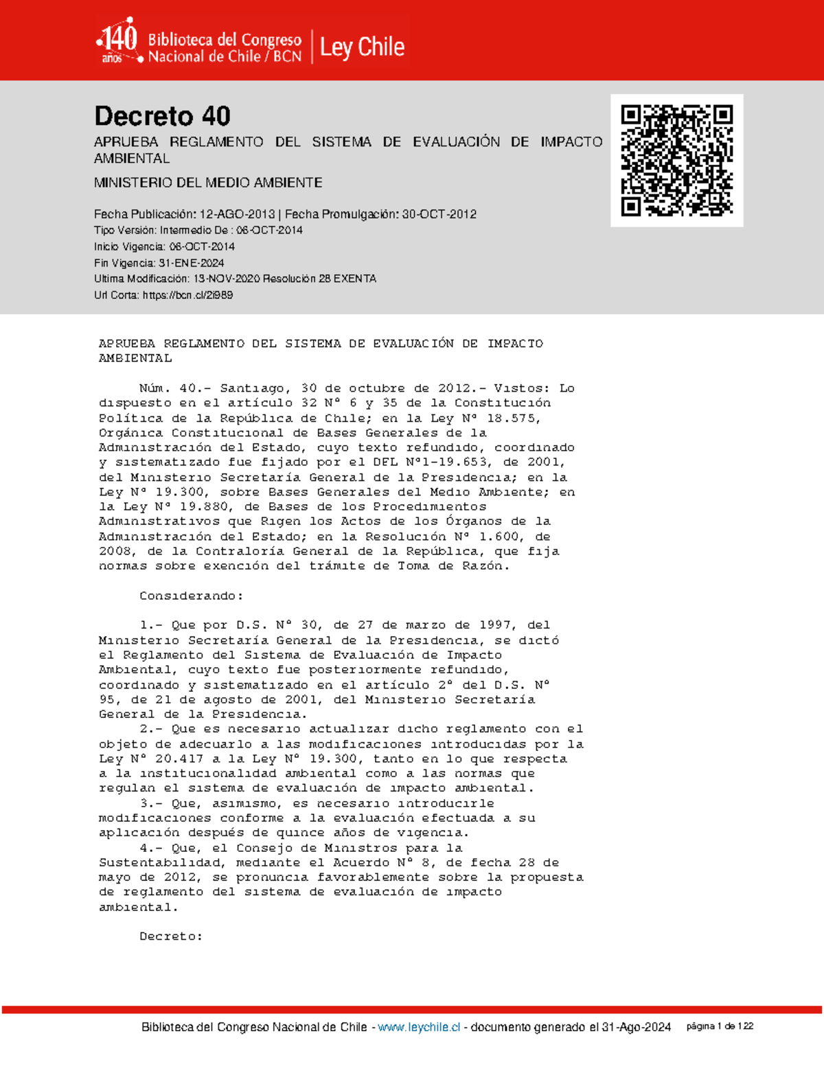 Reglamento del Sistema de Evaluación de Impacto Ambiental - Decreto 40 ...