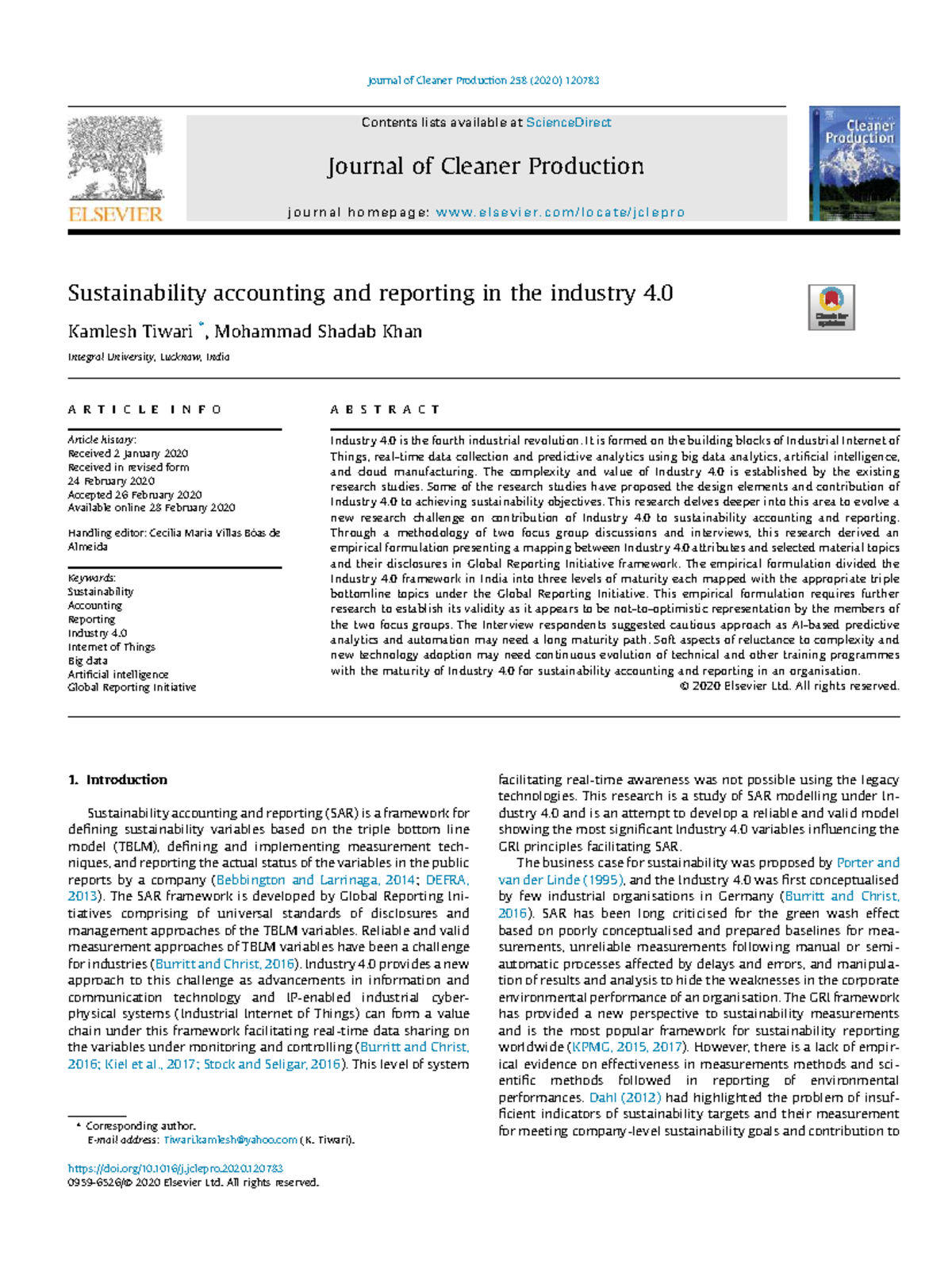 Sustainability Accounting & Reporting in Industry 4.0: Insights ...