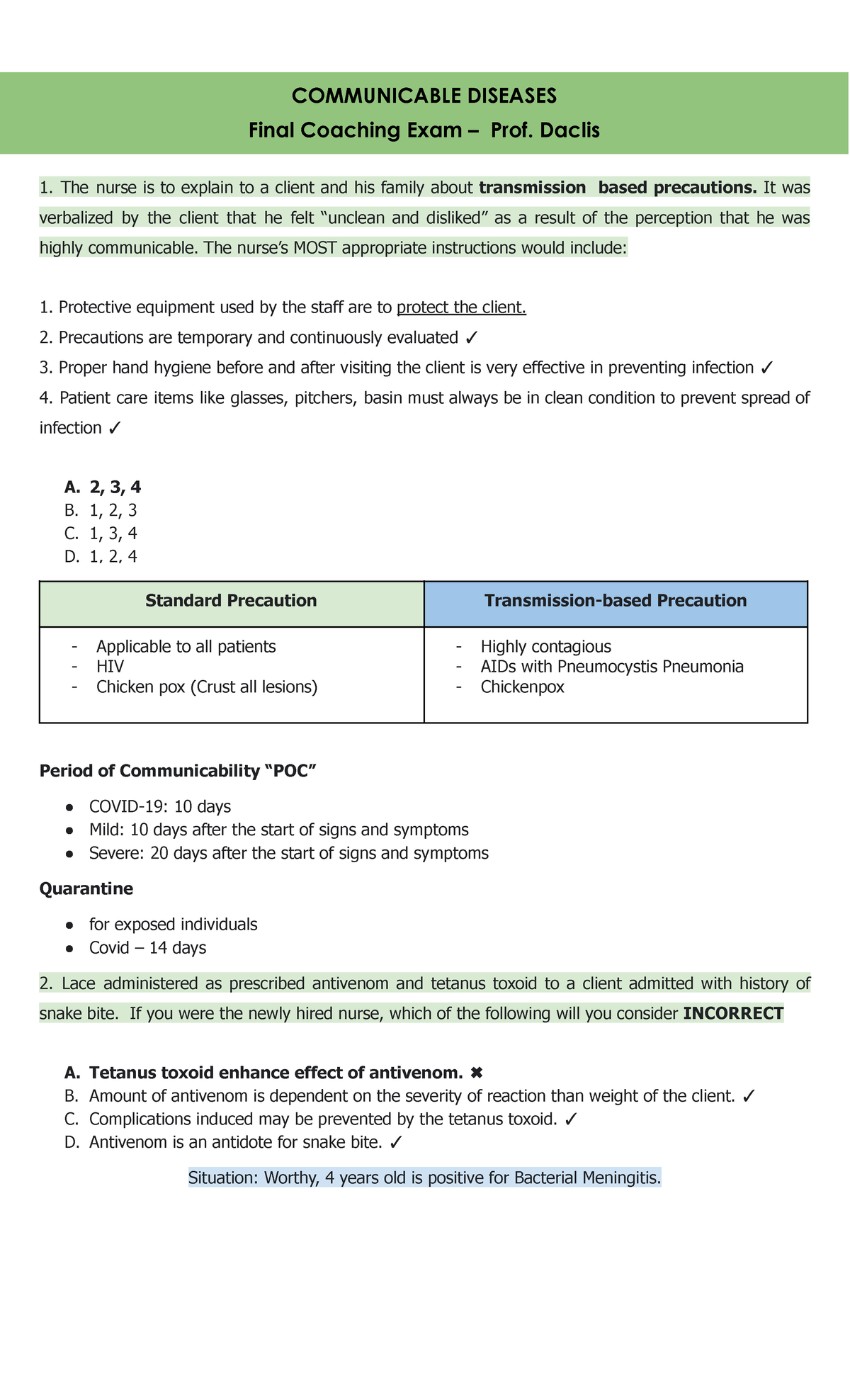 Final Coaching Exam on Communicable Diseases - FC Exam - Document Preview