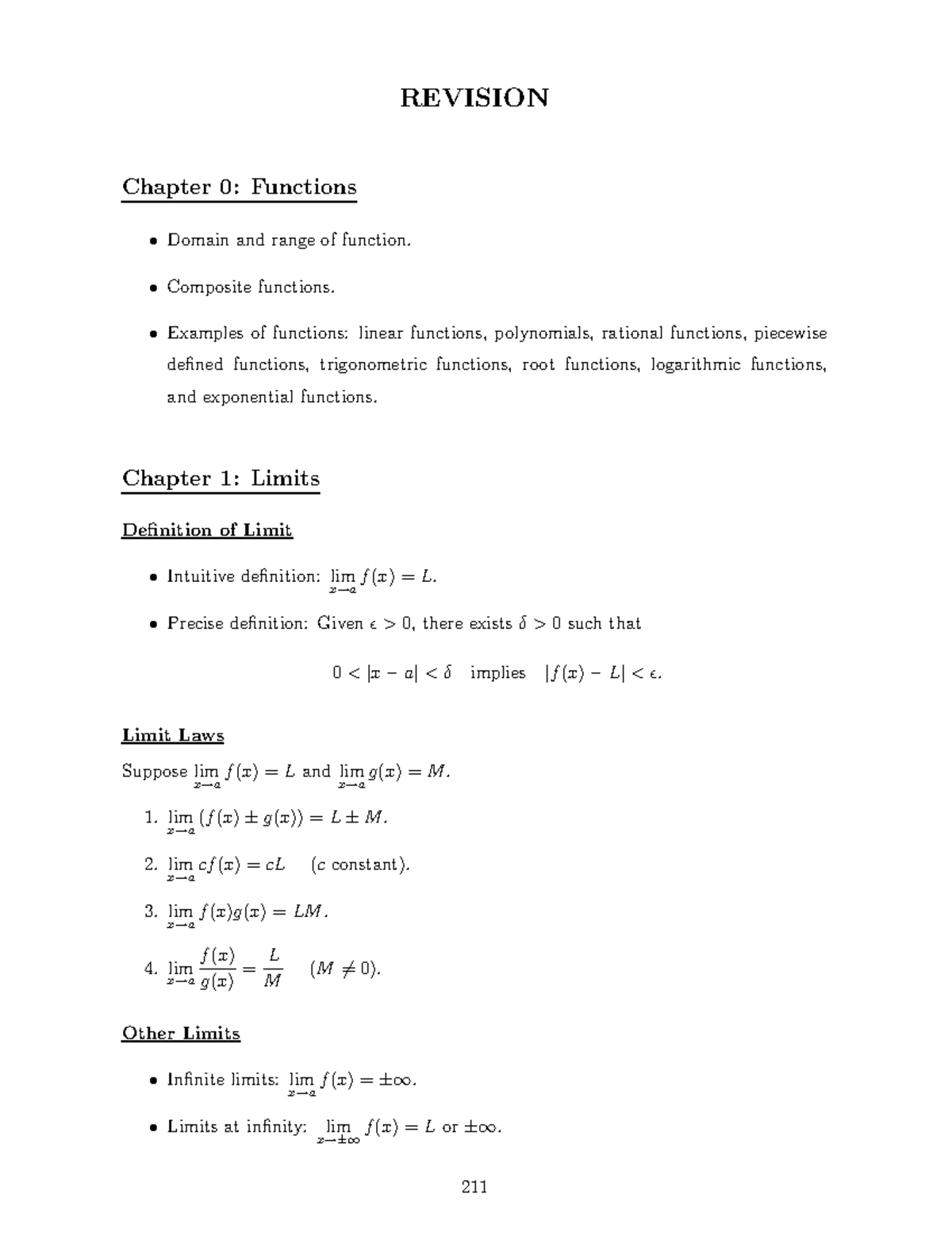 MA1102R - Calculus Revision Notes: Functions & Limits - Studocu