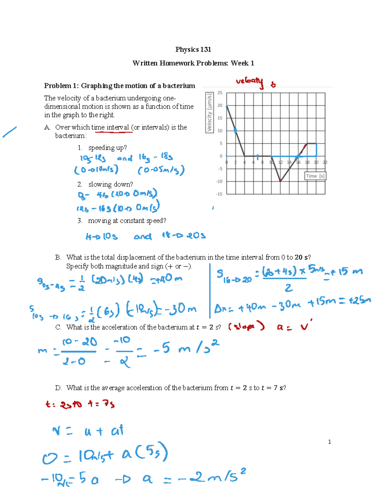 Physics 131: Week 1 Written Homework Problems on Motion - Studocu