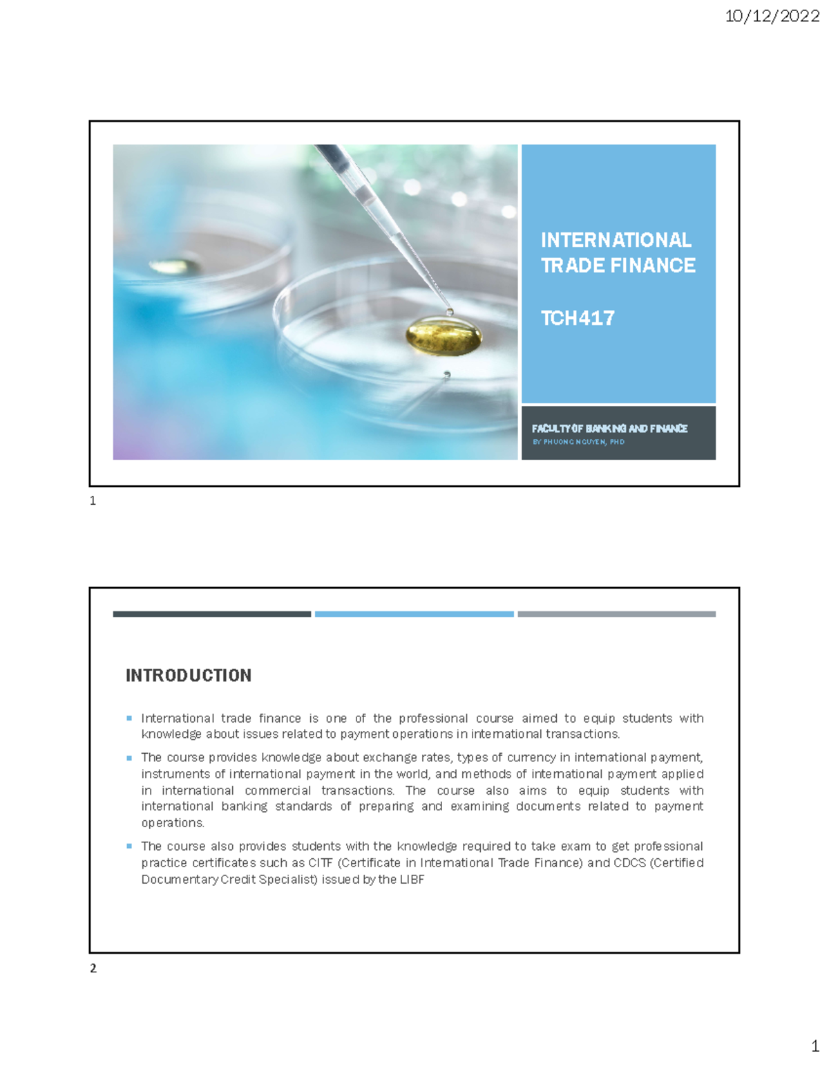 International Trade Finance Overview - TCH Course Materials - Studocu