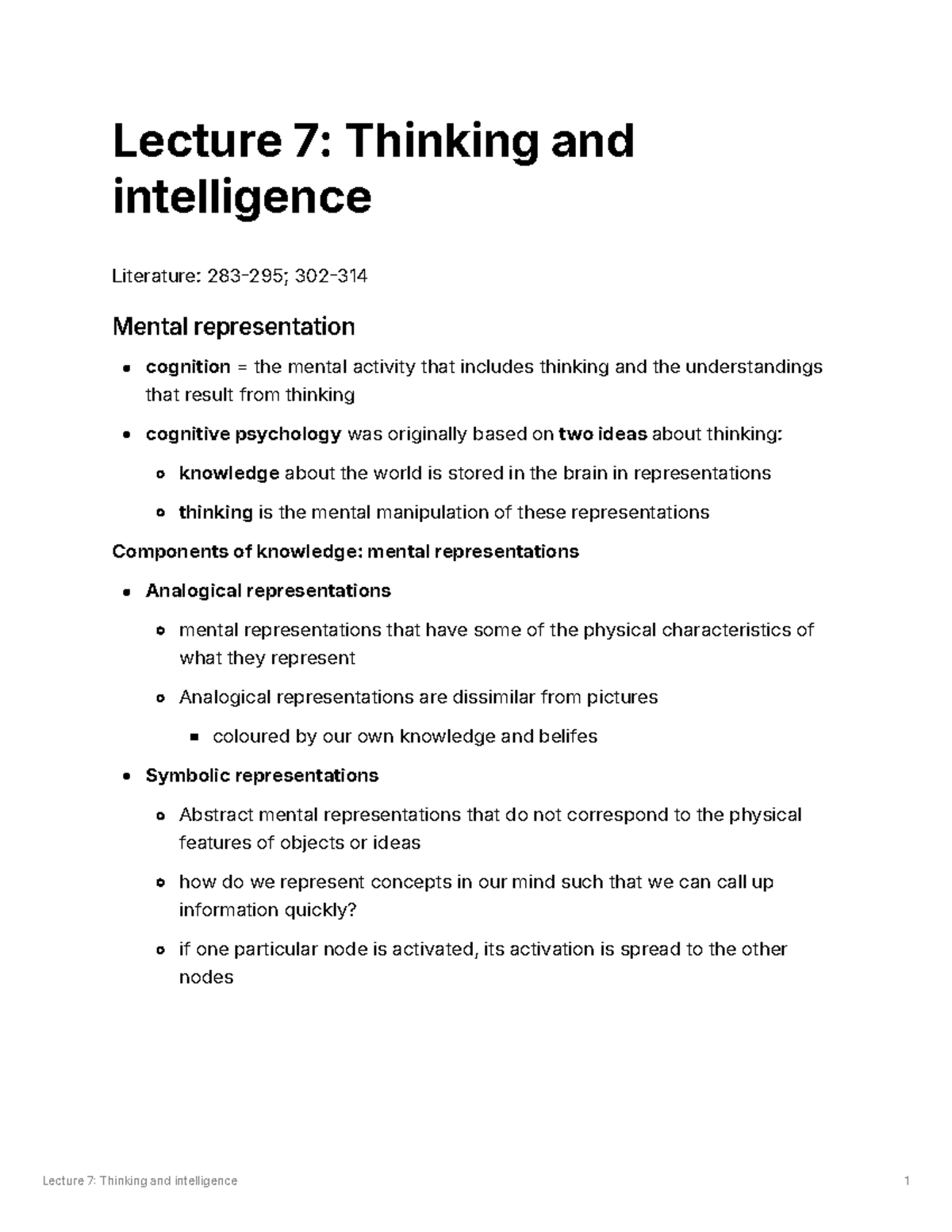 Lecture 7: Thinking and Intelligence in Cognitive Psychology - Studeersnel