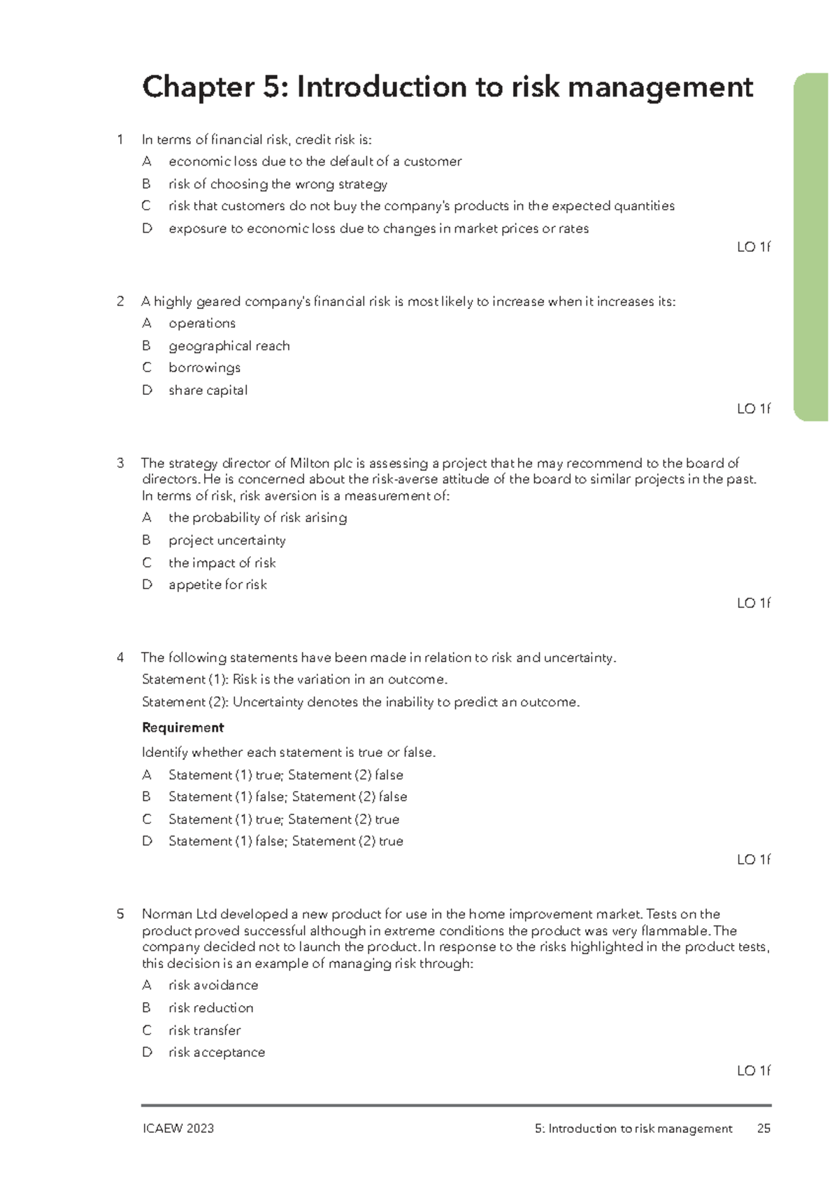 Chapter 5: Financial Risk Management Overview (ICAEW 2023) - Studocu