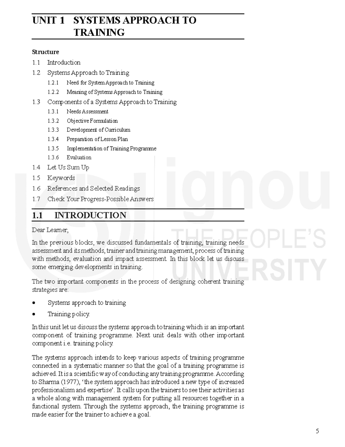 Unit 1 - Systems Approach to Training: Key Concepts and Components ...