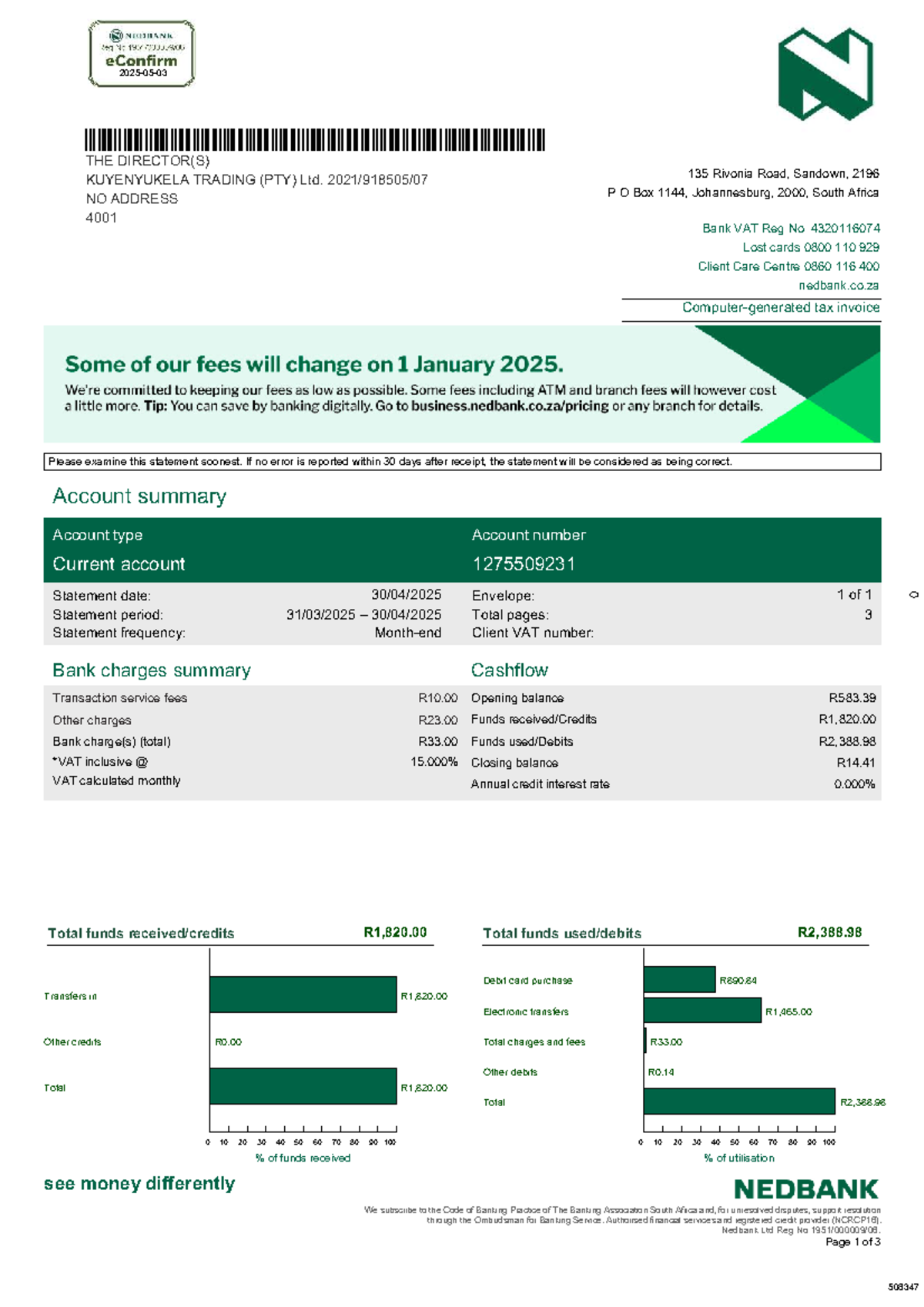 Nedbank Statement Summary: April 2025 Account Overview - Studocu