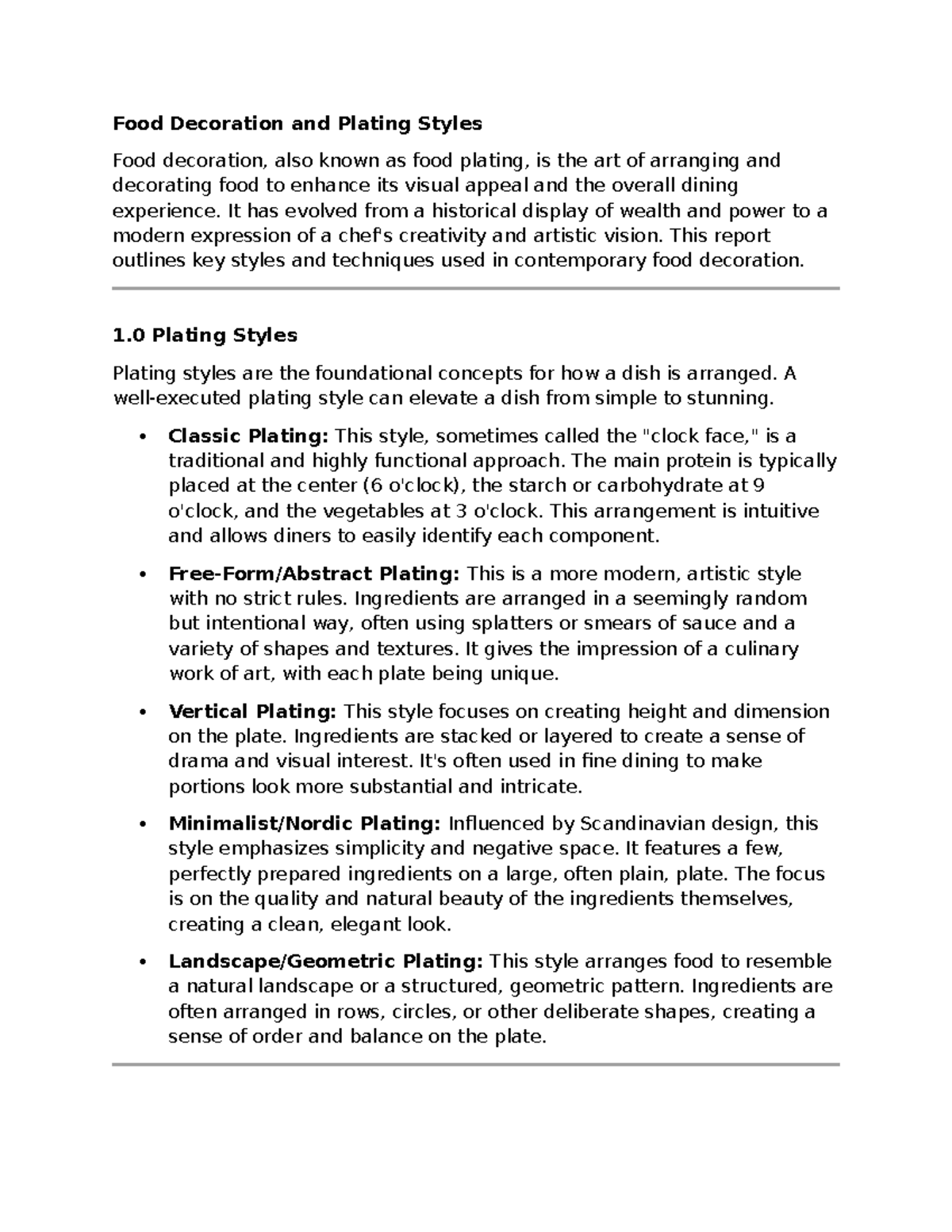 Food Handling Techniques and Plating Styles Report - Studocu
