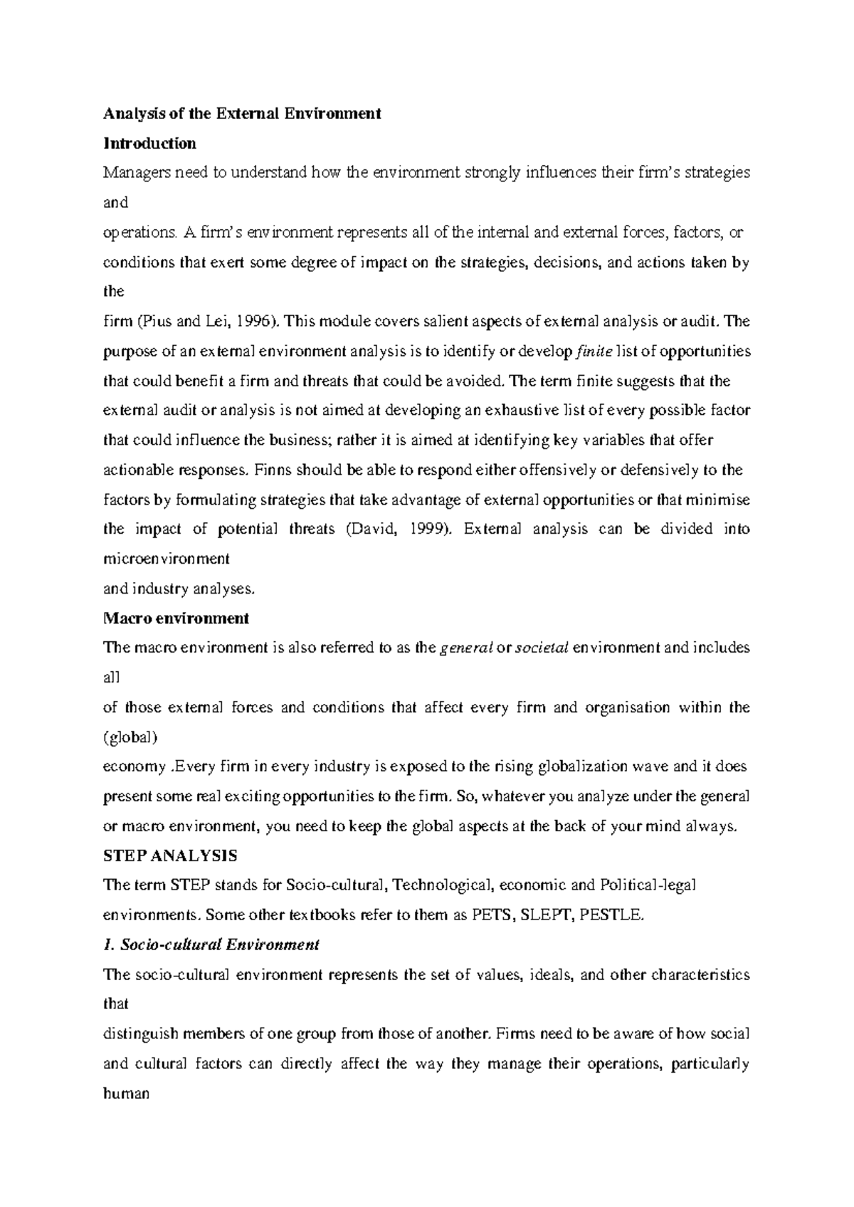 7- Analysis of the external environment - Analysis of the External ...