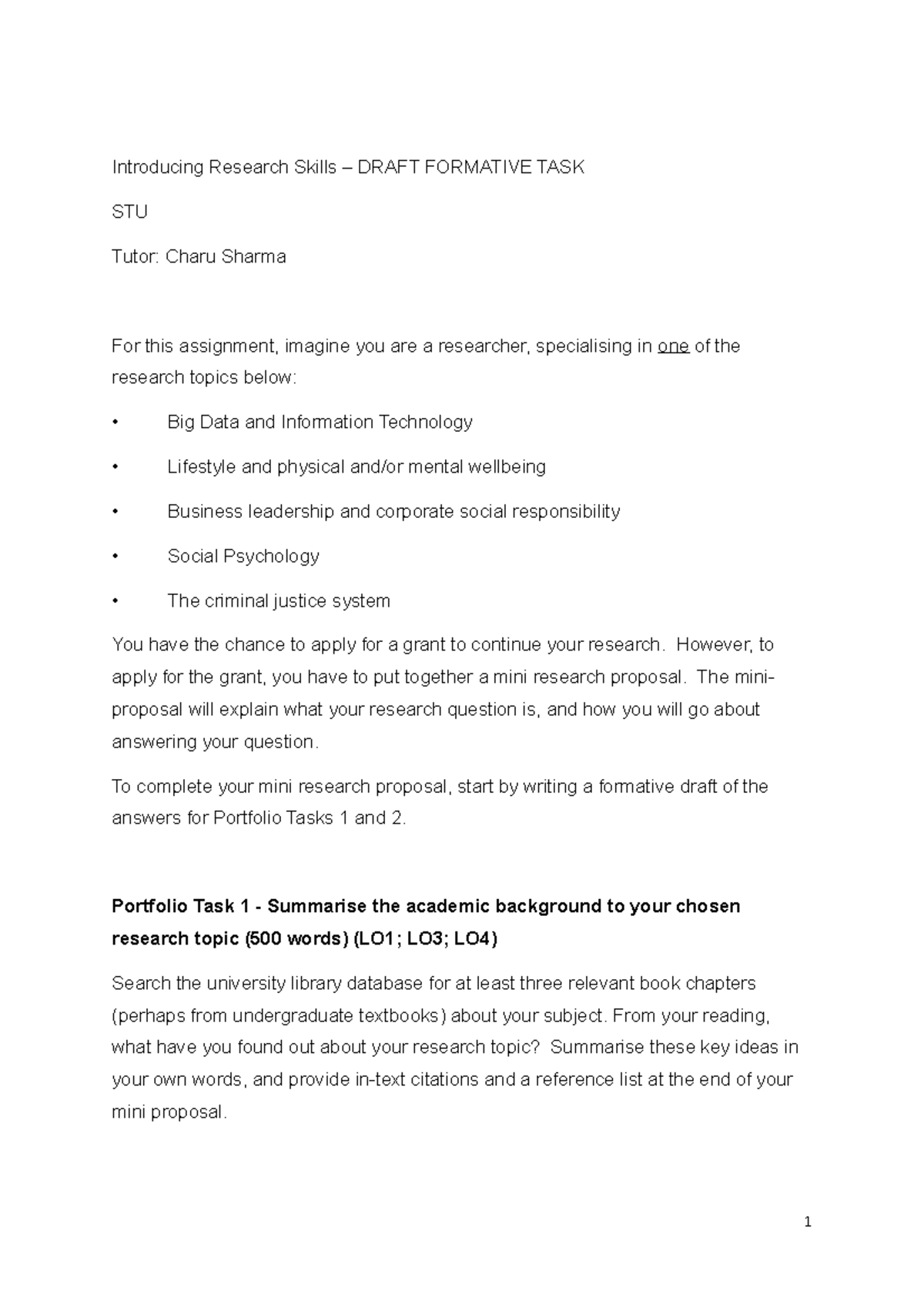 Research Skills Formative Task Template for STU: Mini Proposal Guide ...