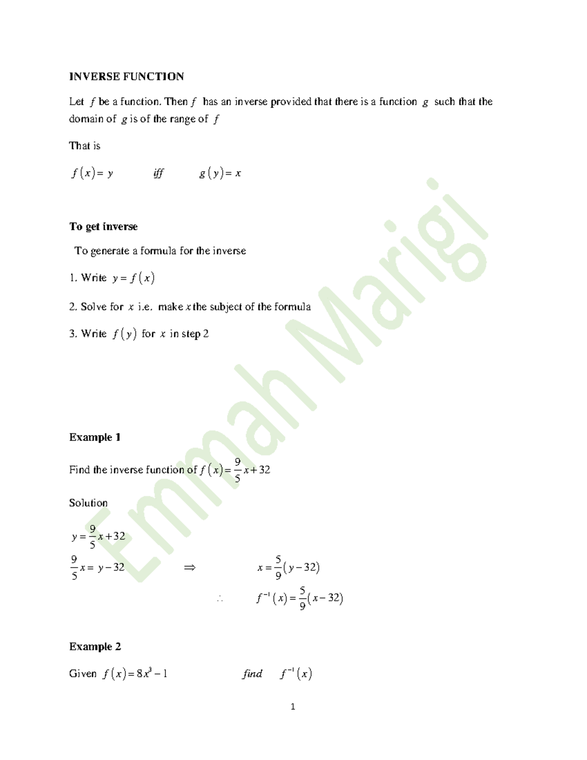 Lecture 3: Inverse and Composite Functions in Calculus 1 - Studocu