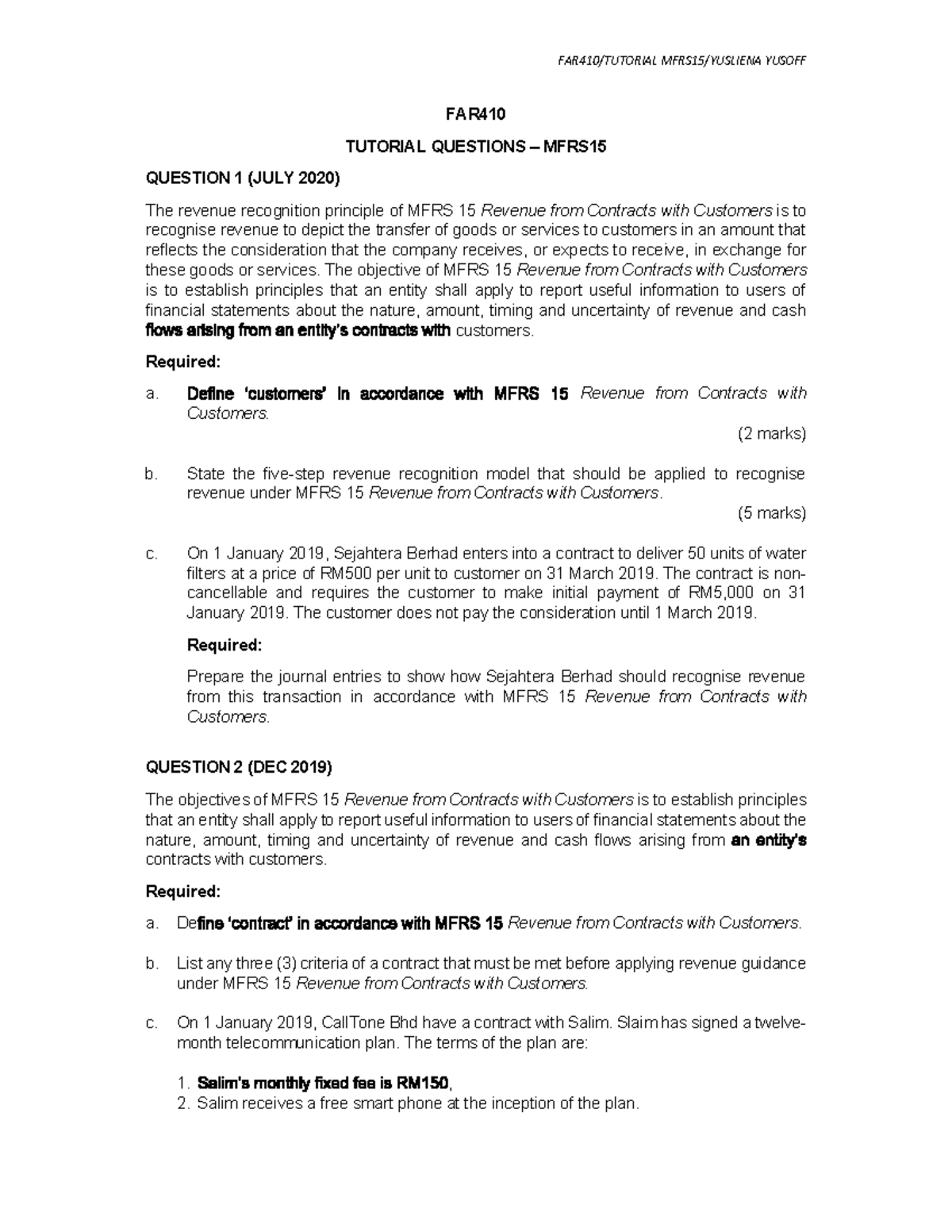 MFRS 15 Revenue Recognition: Comprehensive Tutorial Questions & Answers ...
