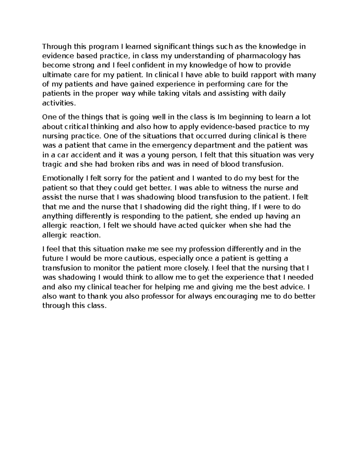 NUR 156: Reflections on Clinical Experience and Patient Care - Studocu
