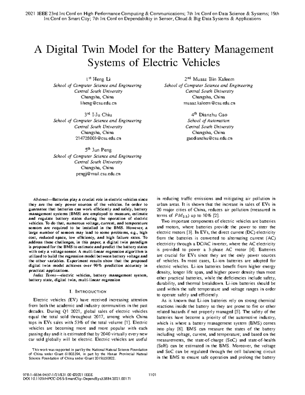 Digital Twin Model for BMS in Electric Vehicles: A Regression Approach ...