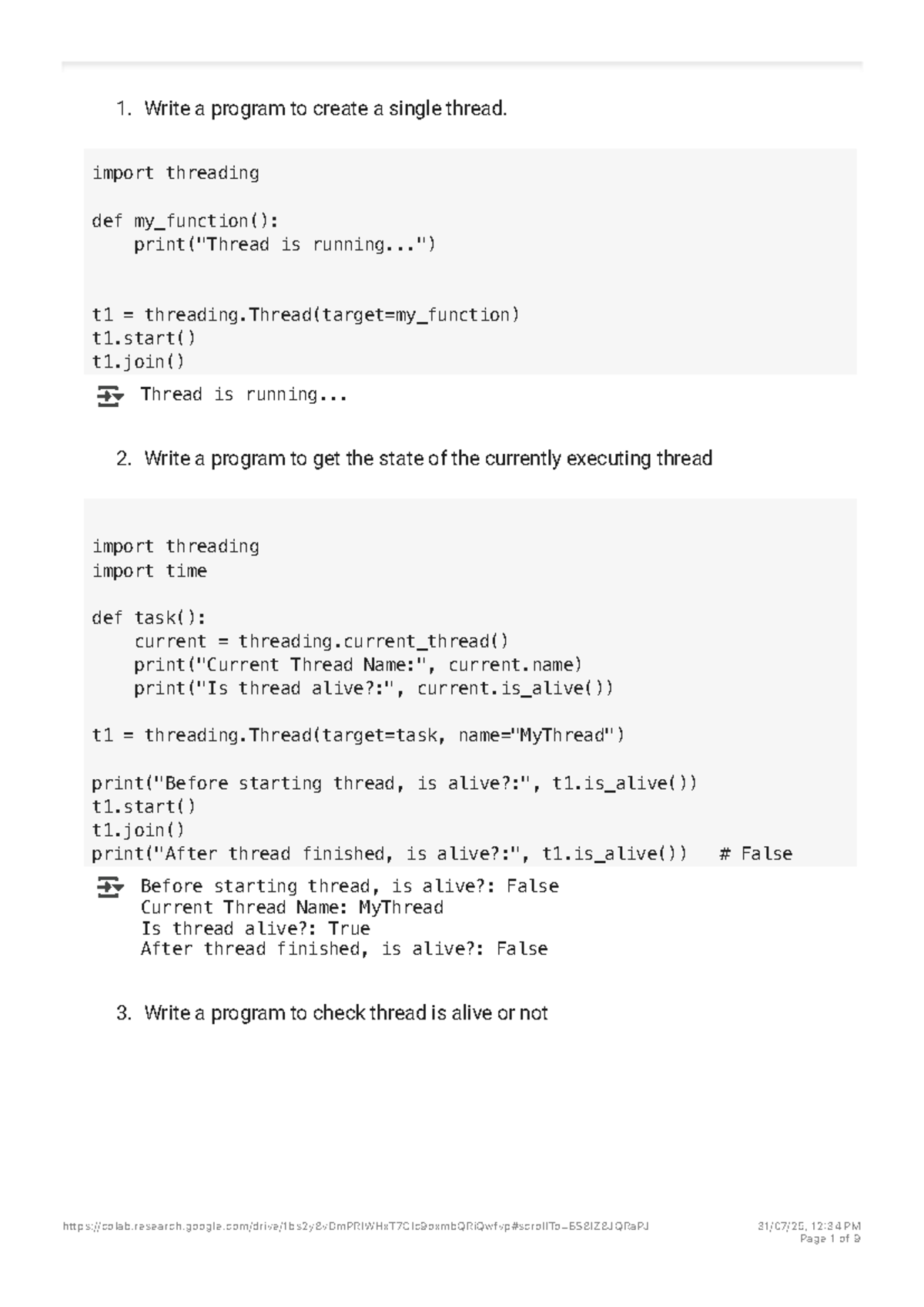 Practical Programming with Threads: IT 101 Lab Exercises - Studocu