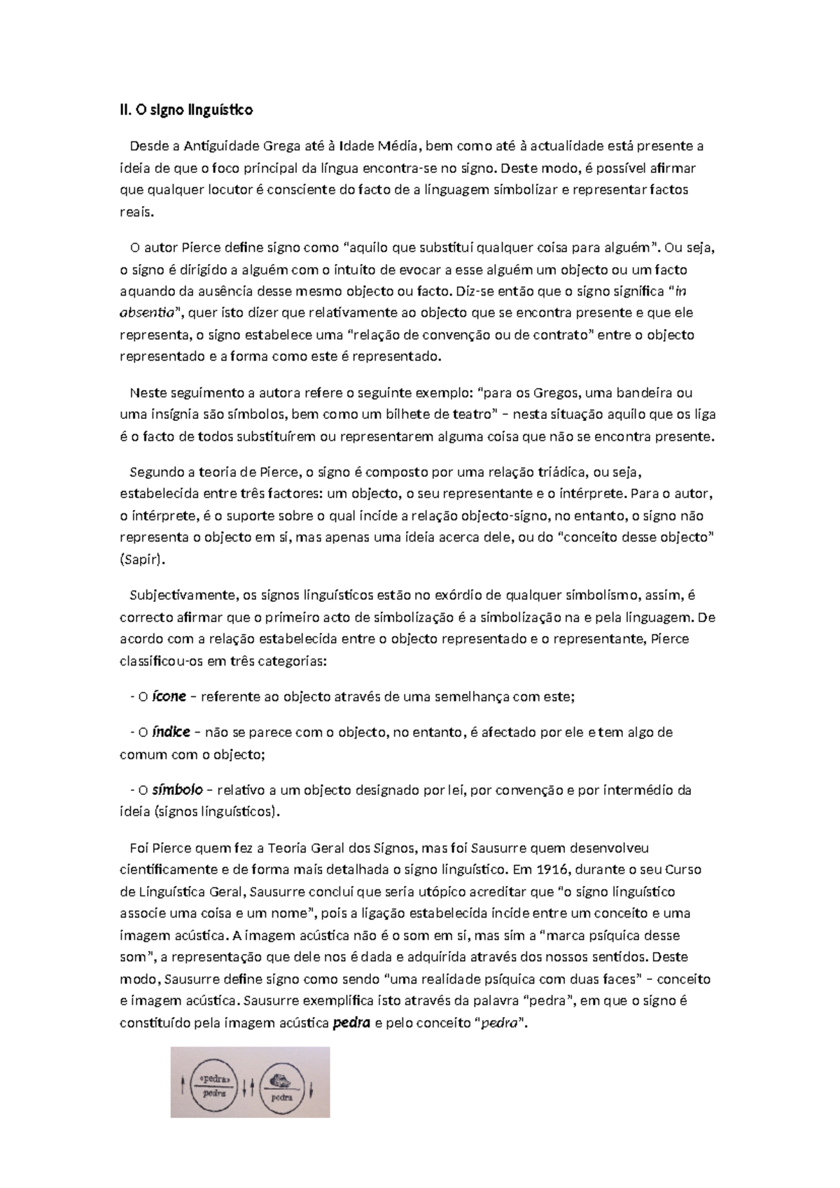 II. O Signo Linguístico: Análise de Pierce e Saussure - Trabalho - Studocu