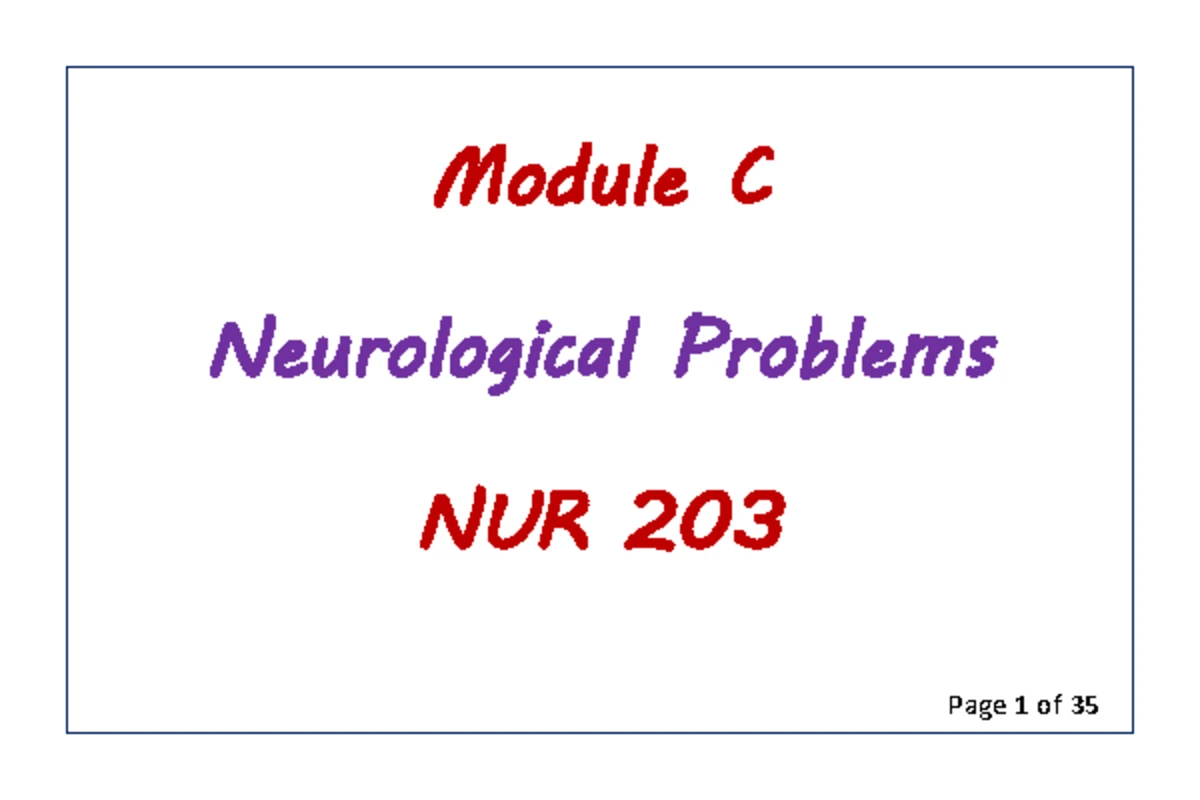 NUR 203 Module C: Neurological Problems Summary Notecards - Studocu
