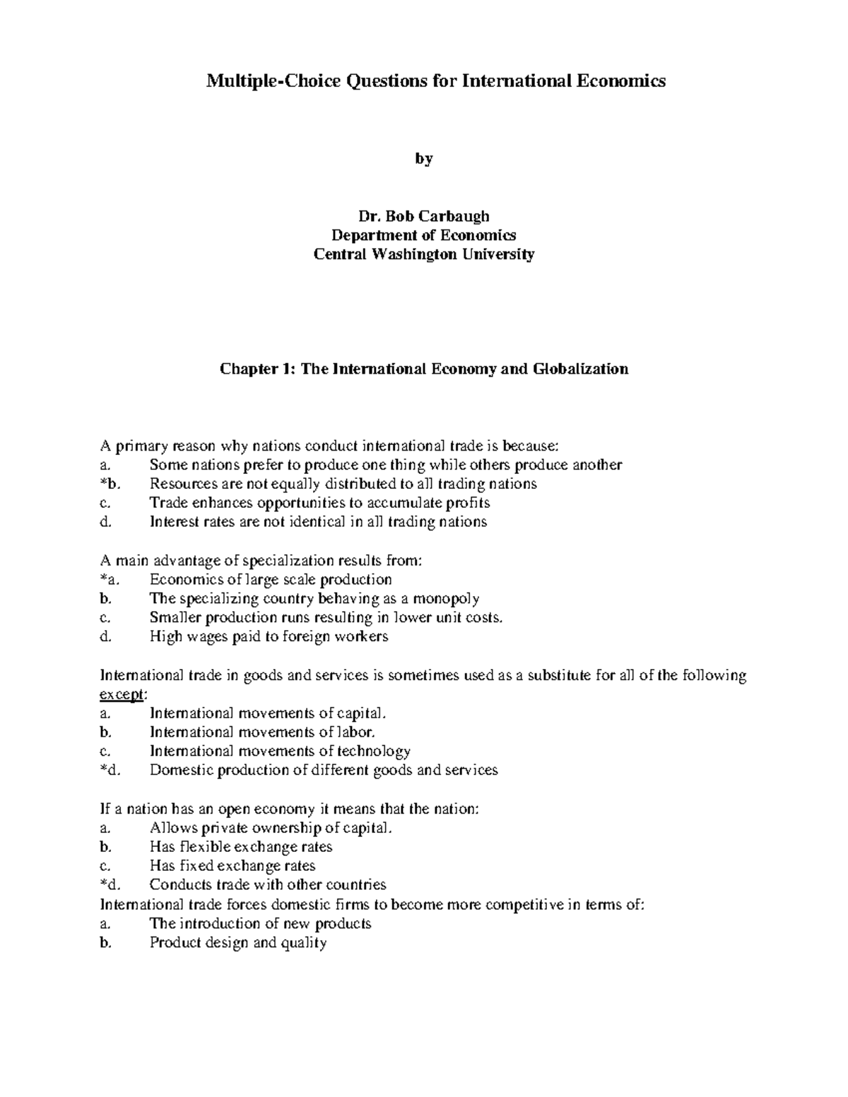 International Economics MCQs - Study Guide for ECON 101 Final Exam ...