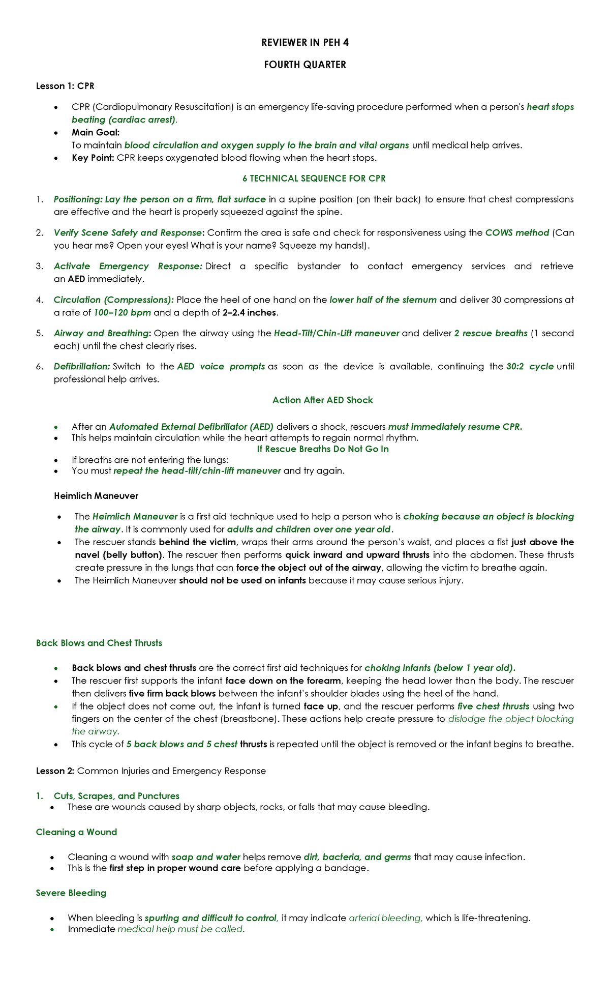 Reviewer in PEH 4: 4th Quarter Lessons on CPR and Emergency Response ...