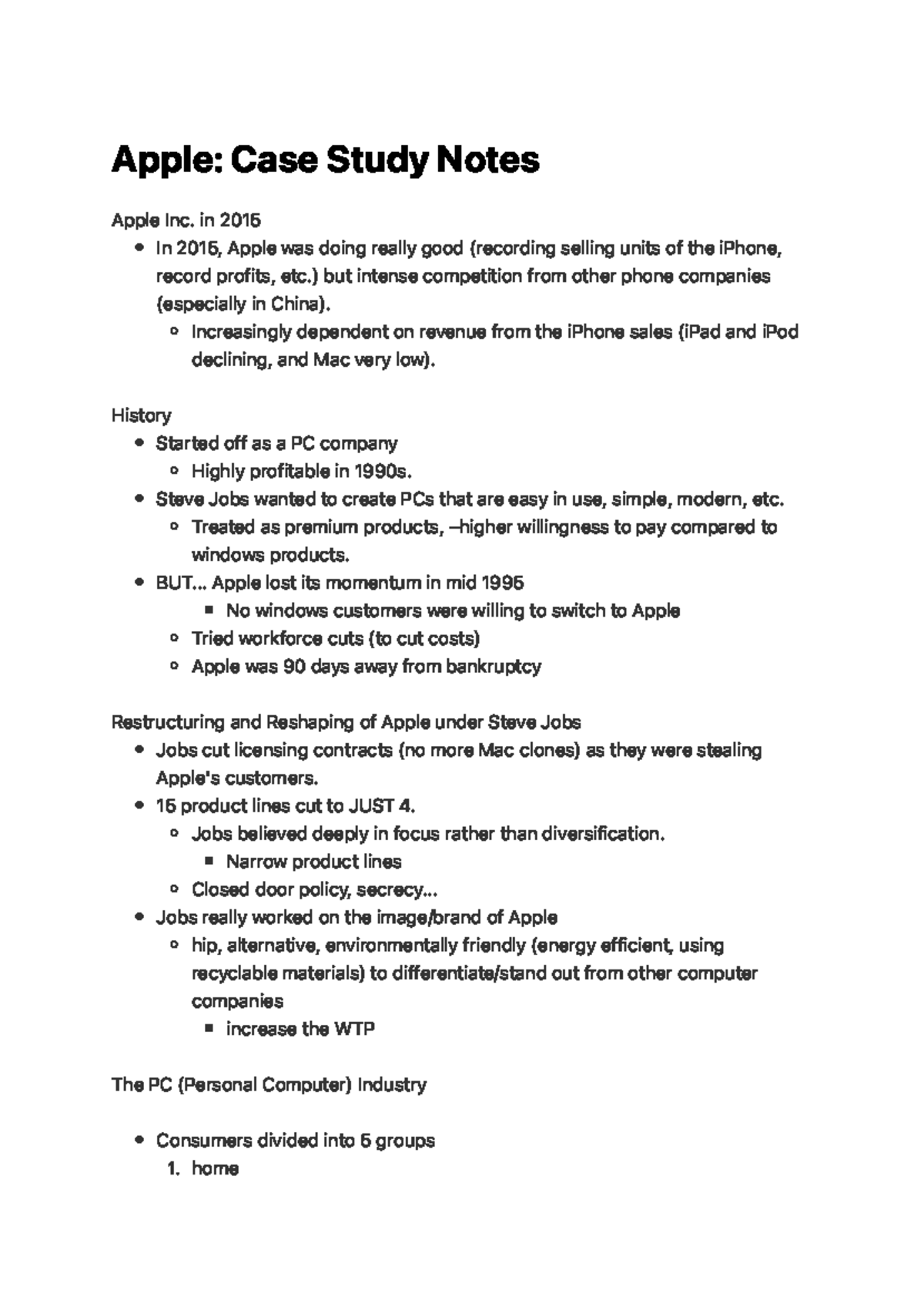 Apple Case Study Notes: Analysis of the 2015 Market Landscape - Studocu