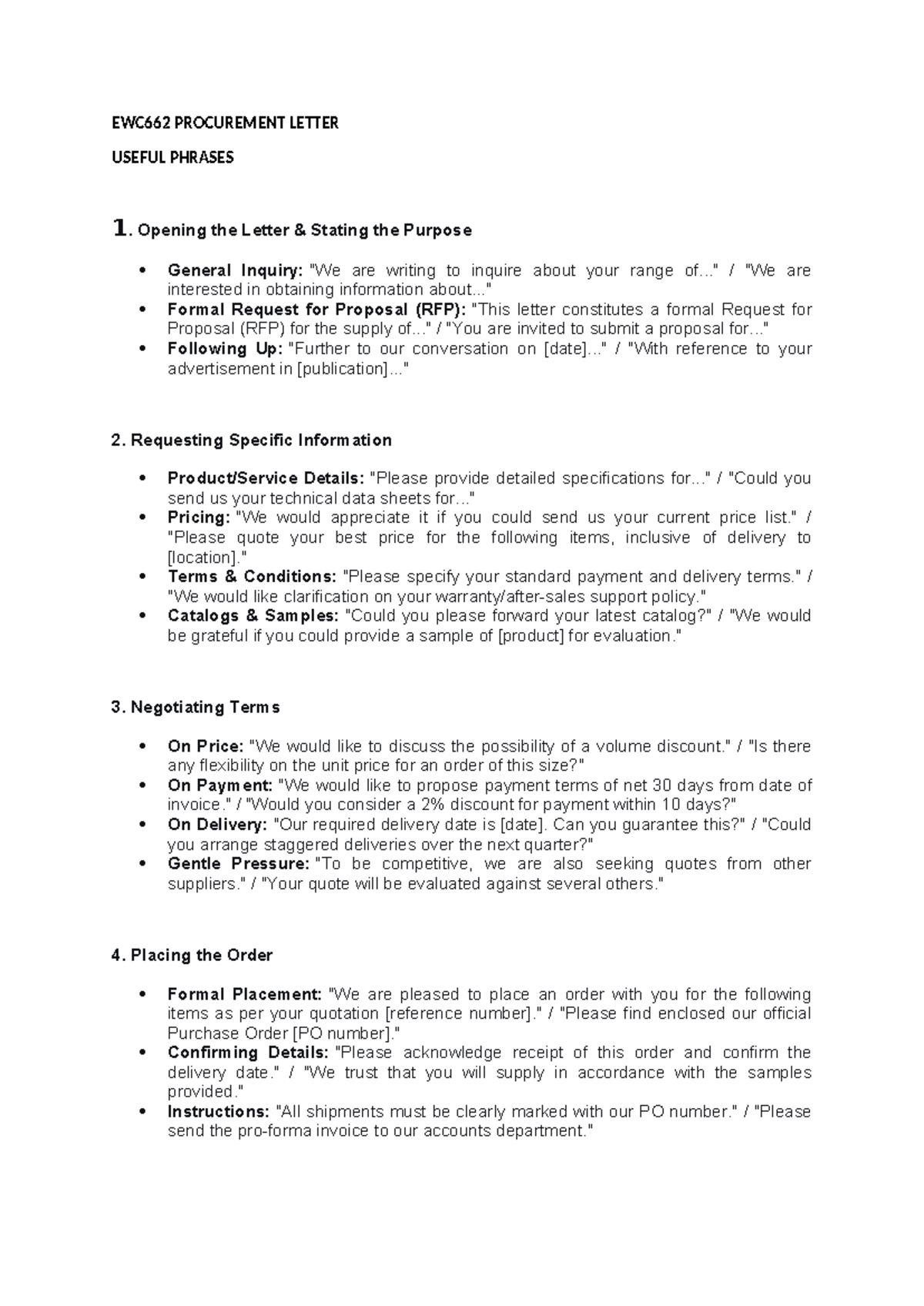 EWC662 Procurement Letter: Key Phrases for Effective Communication ...