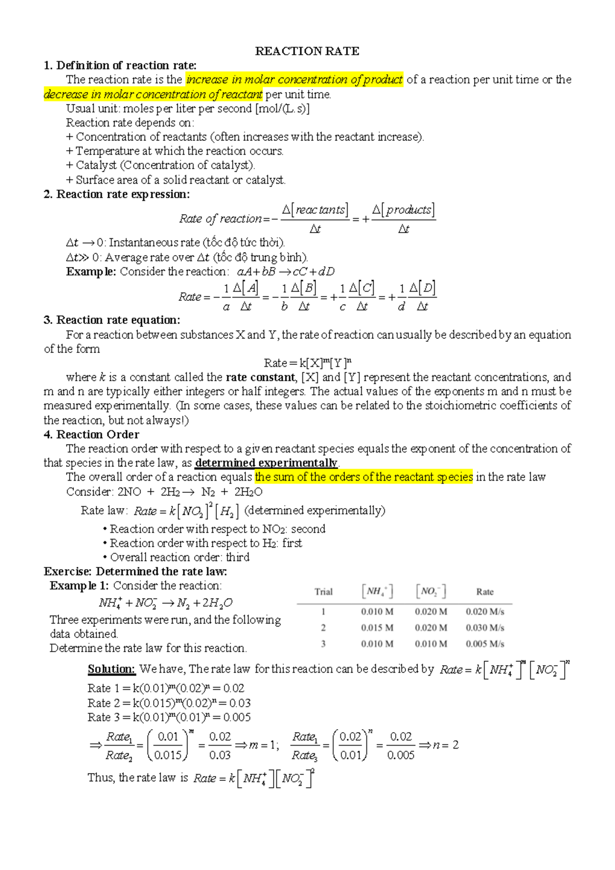 Reaction Rate Concepts and Equations - Chem 101 Notes - Studocu