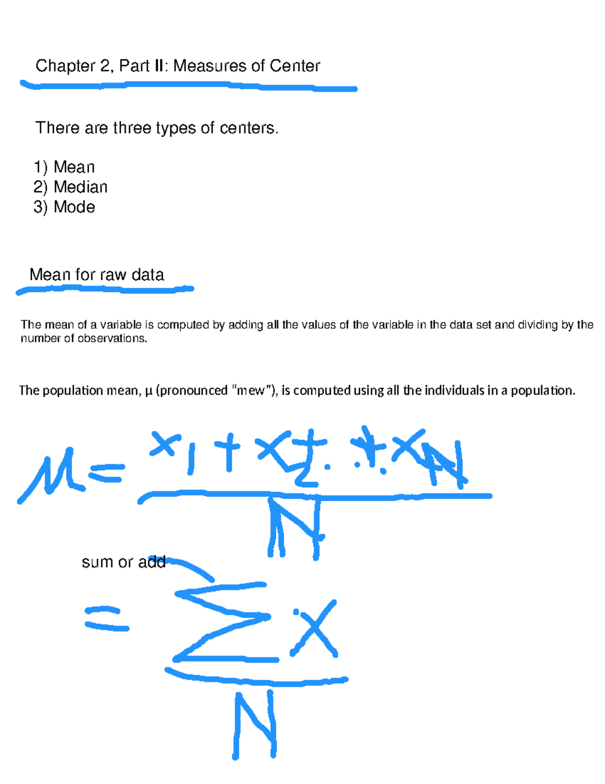 MATH 101: Chapter 2 - Understanding Mean and Other Measures of Center ...