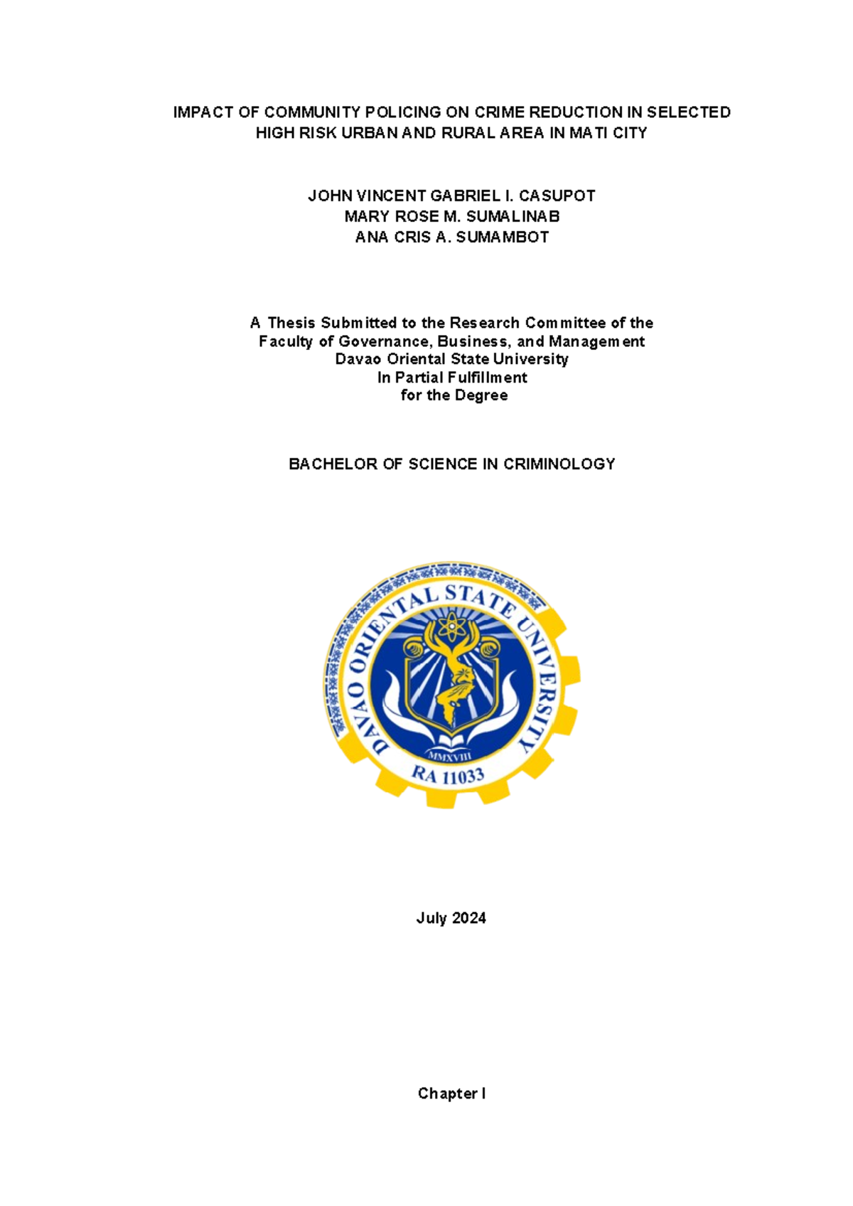 Community Policing and Crime Reduction in High-Risk Areas of Mati City ...