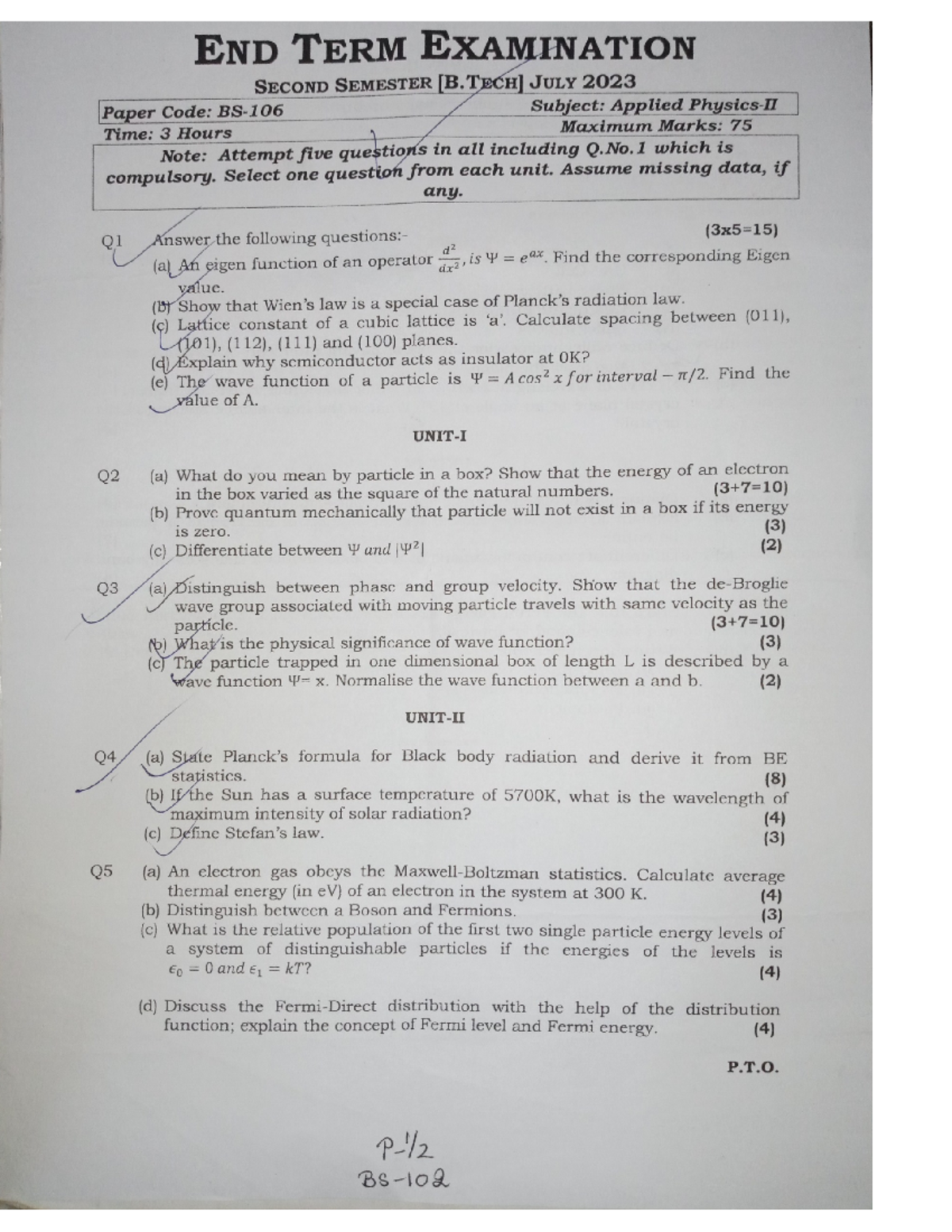 Physics II end sem - jbjbj - END TERM EXAMINATION SECOND SEMESTER JULY ...