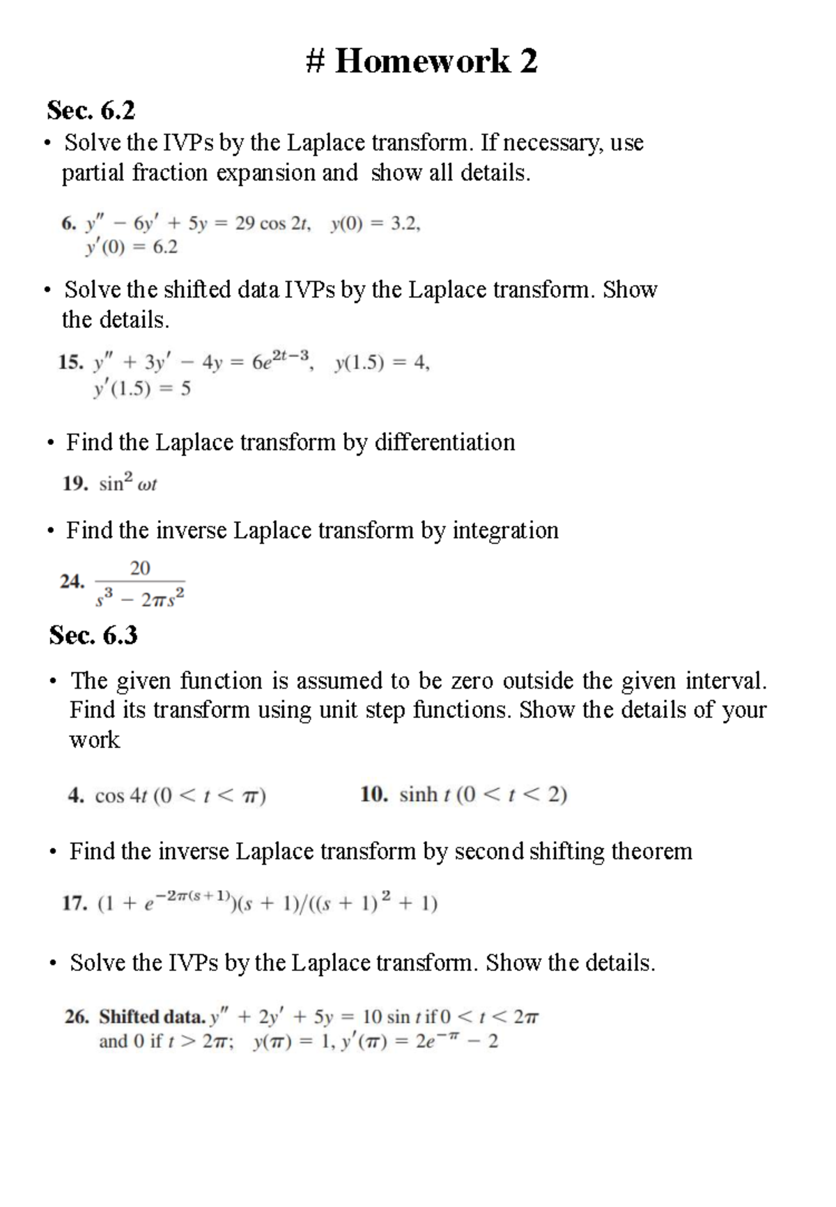 HW2 E94116114: Solving IVPs with Laplace Transforms and Details - Studocu