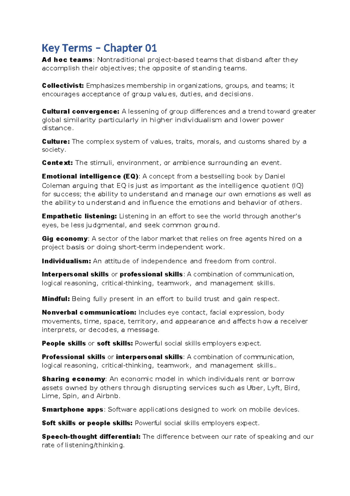 Key Terms for Chapters 1-5: Understanding Key Concepts in Communication ...