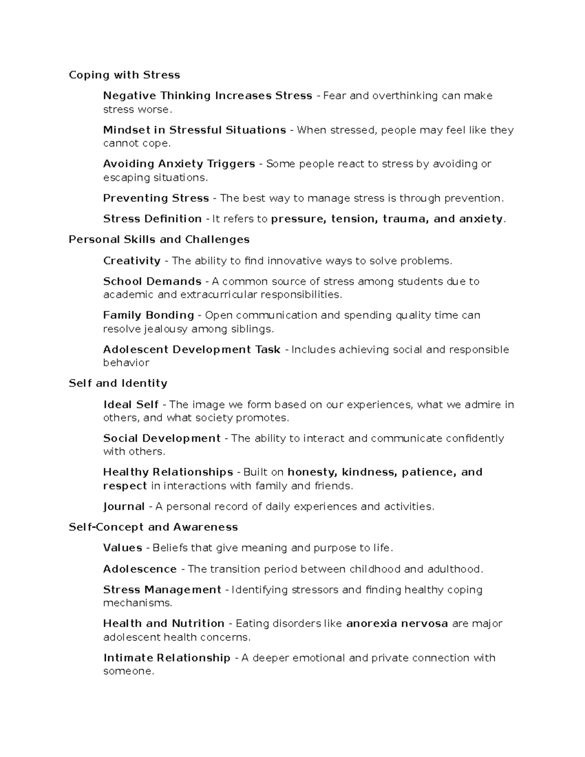 Personal Development Q3 Lesson Summary Reviewer - Coping with Stress ...