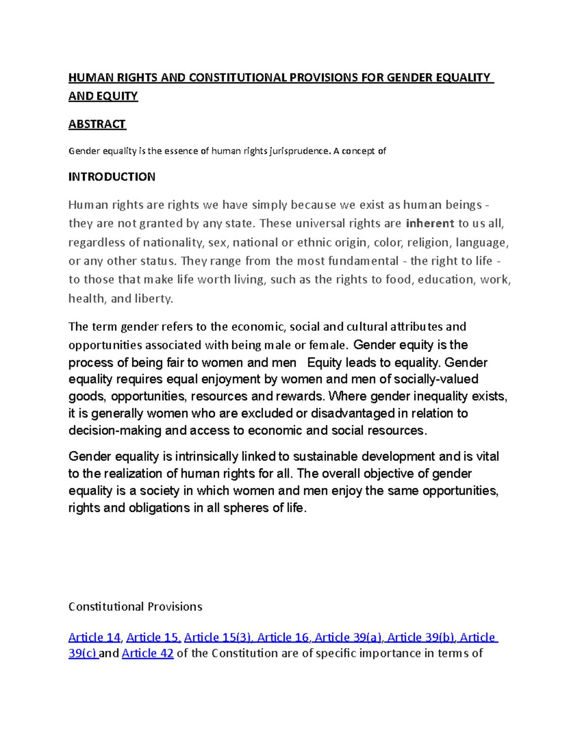 Human Rights & Constitutional Provisions for Gender Equality in India ...