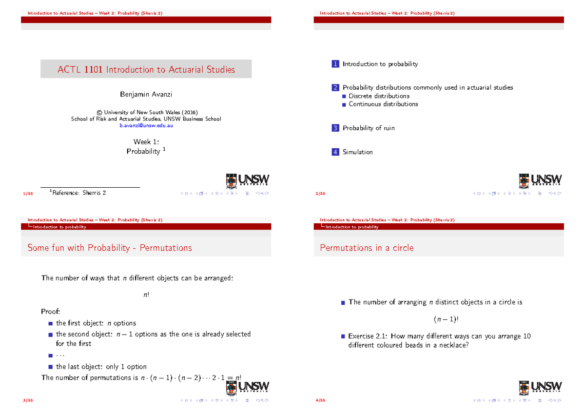 ACTL 1101 Week 2: Probability Lecture Notes - Intro to Actuarial ...