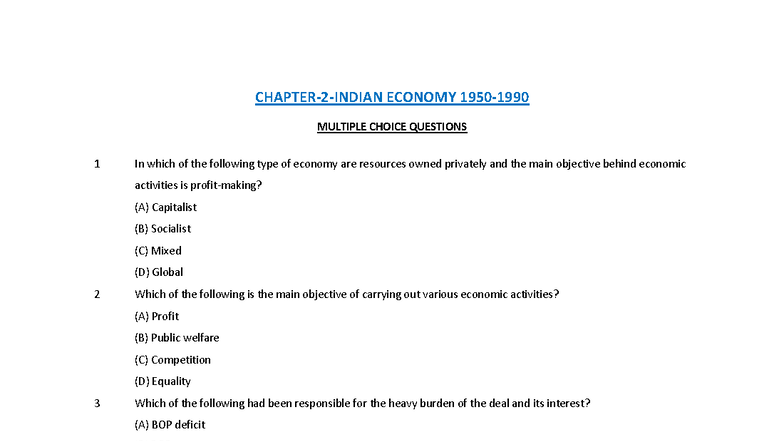 ECON 101: Chapter 2 MCQs on Economic Principles and Policies - Studocu