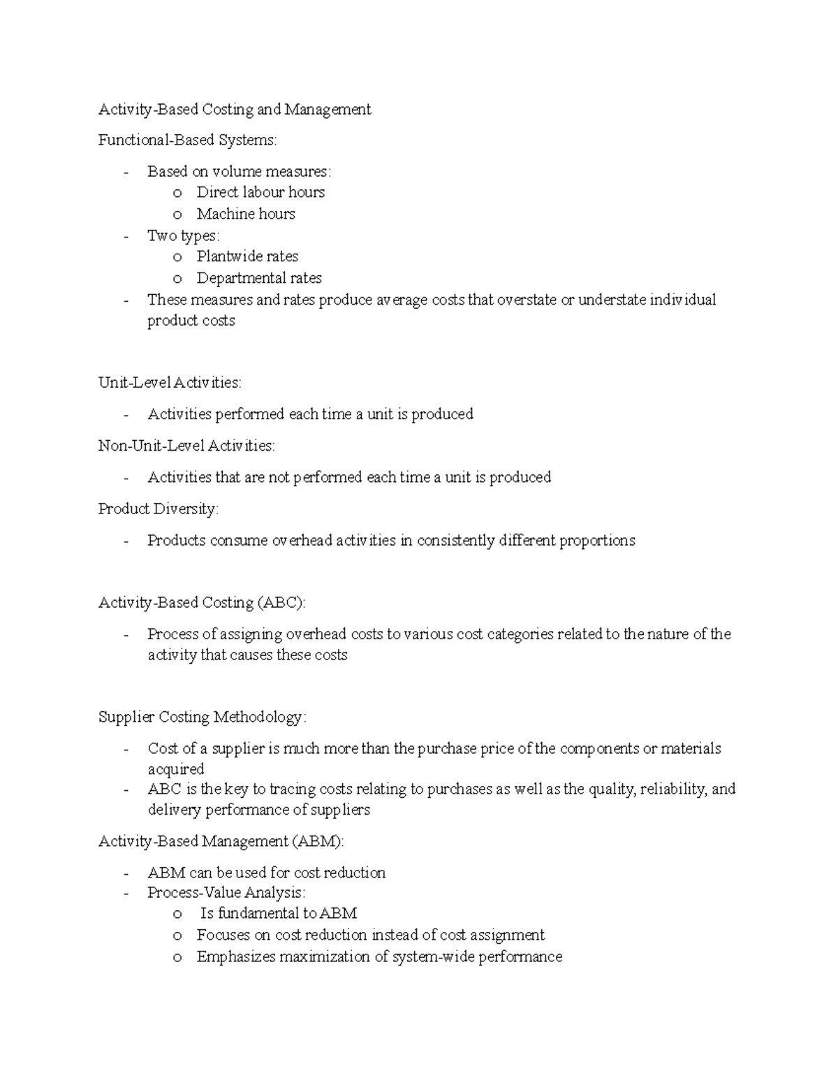 ACCT2230 - Chapter 7 - Activity-Based Costing and Management Functional ...
