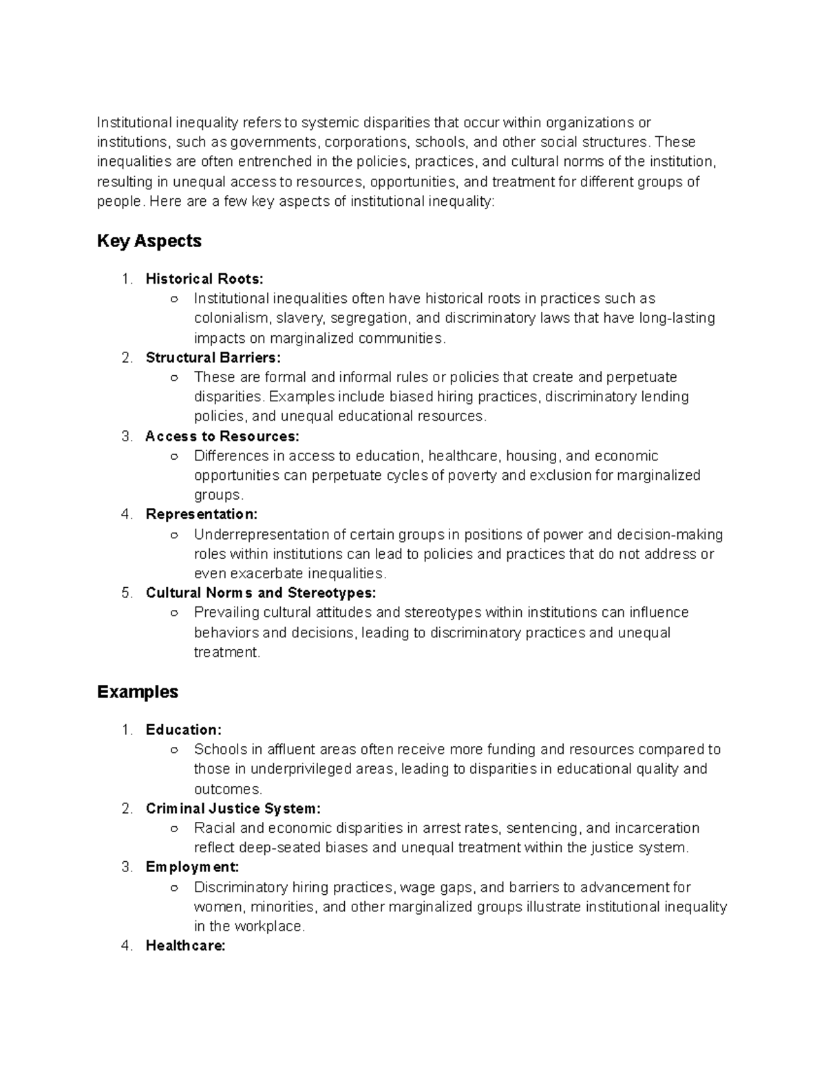 Inequality - Institutional inequality refers to systemic disparities ...