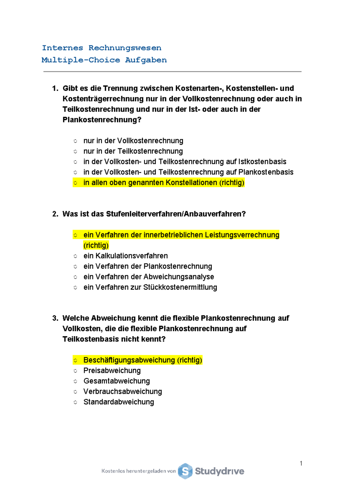 Klausur 6. Feb 2017: Fragen zur Flexiblen Plankostenrechnung - Studocu