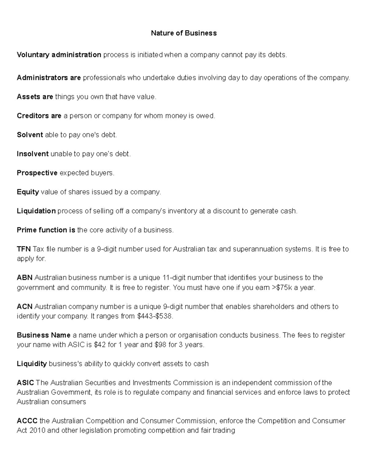 Year 11 Business Studies Notes 2024: Nature of Business Overview - Studocu