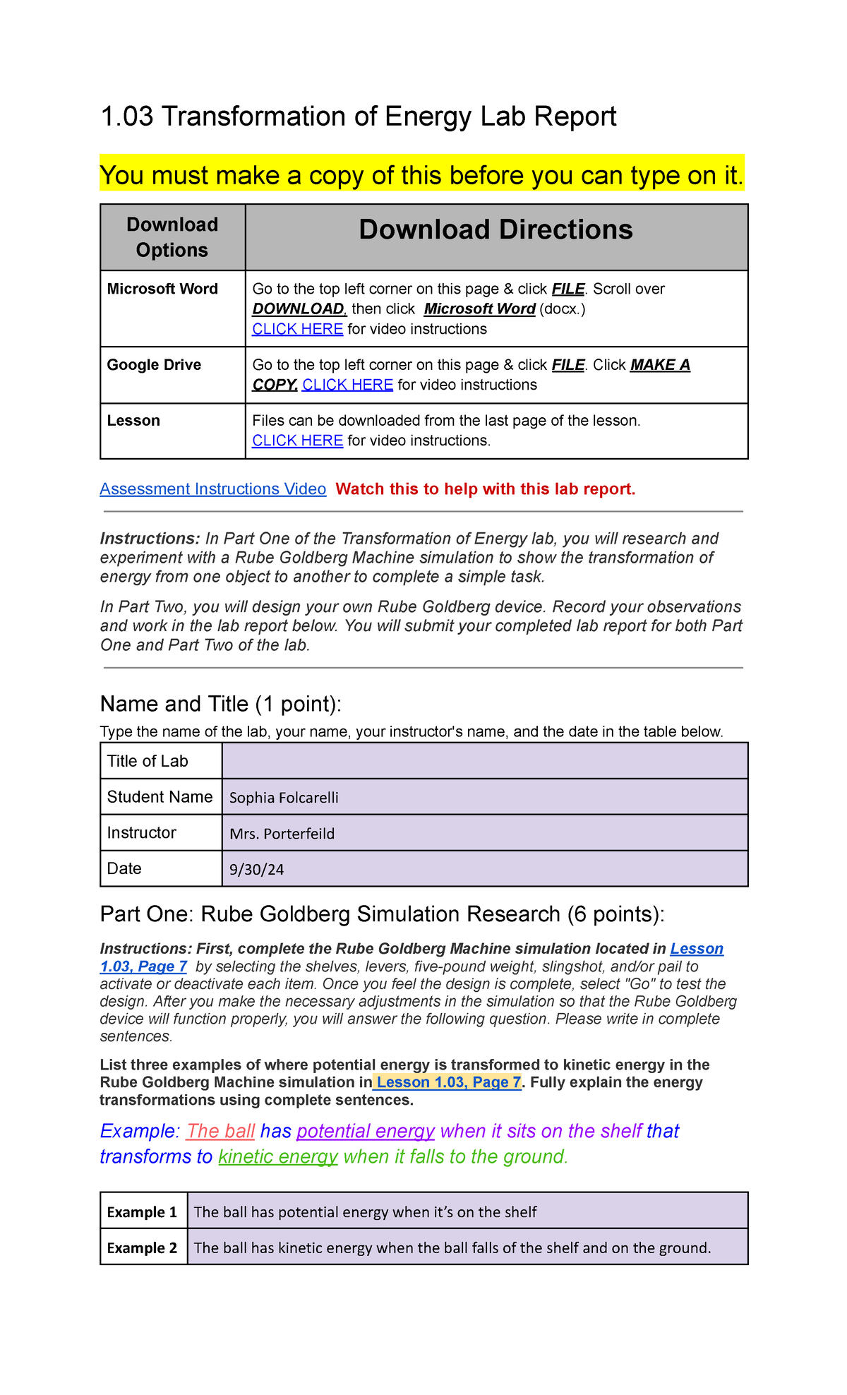 FLVS_Sci2_103 Final Lab Report on Energy Transformation - Studocu