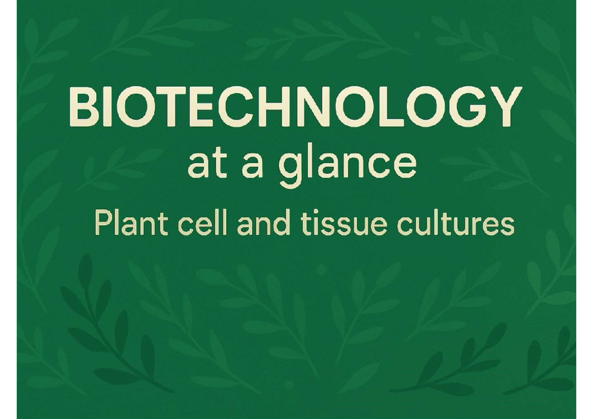 Biotechnology 101: Plant Cell & Tissue Culture Techniques - Studocu