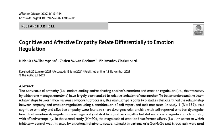 Cognitive and Affective Empathy in Emotion Regulation: A Study ...