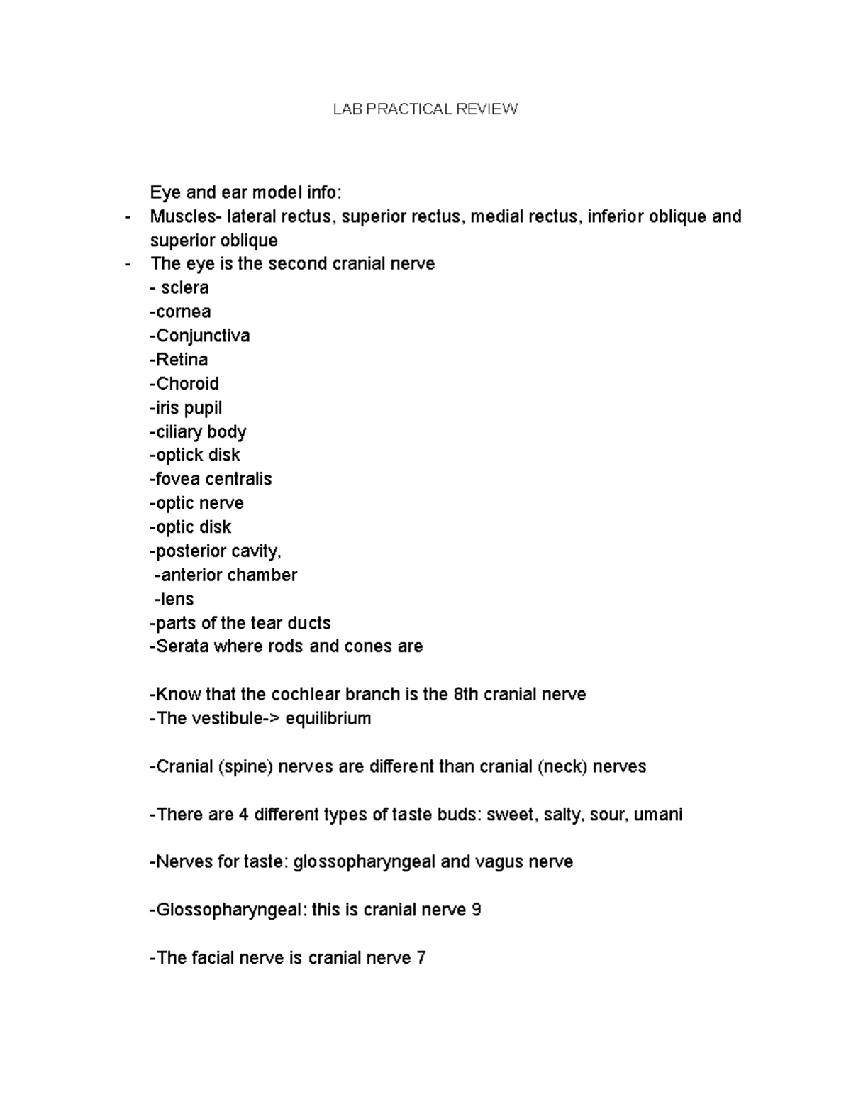 Lab Practical Review - Eye, Ear, and Blood Components Notes - Studocu